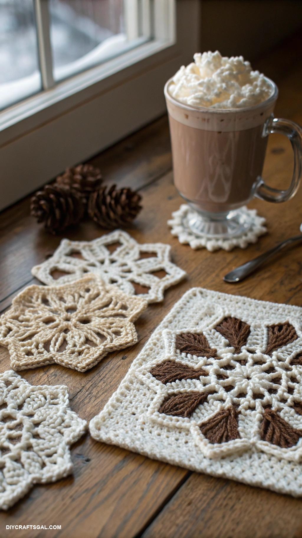 crochet snowflake ideas Festive snowflake coasters for warm beverages