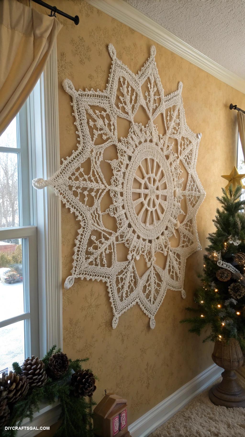 crochet snowflake ideas Giant snowflake wall hanging for cozy vibes
