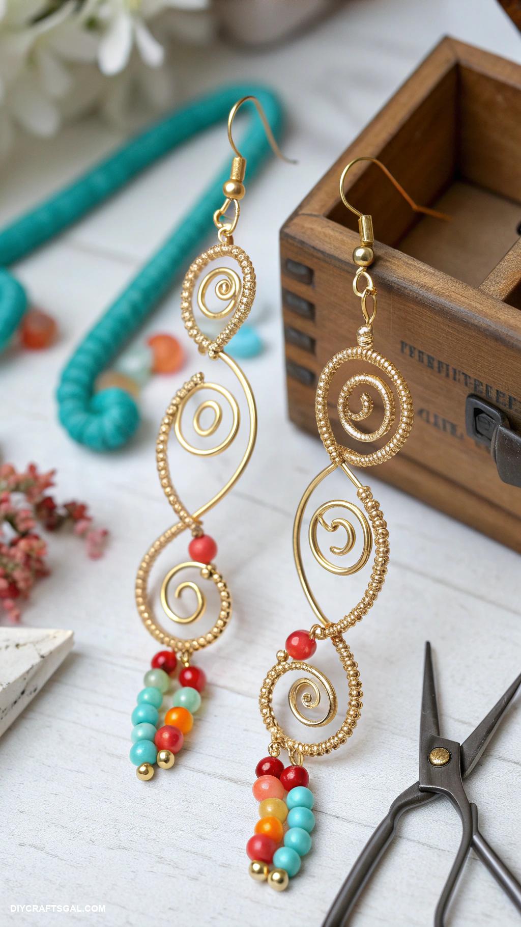diy earrings ideas Beaded wire spiral dangles