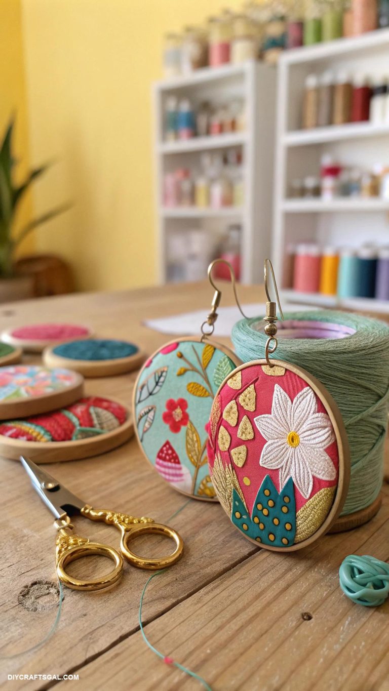 diy earrings ideas Fabric covered button hoop earrings