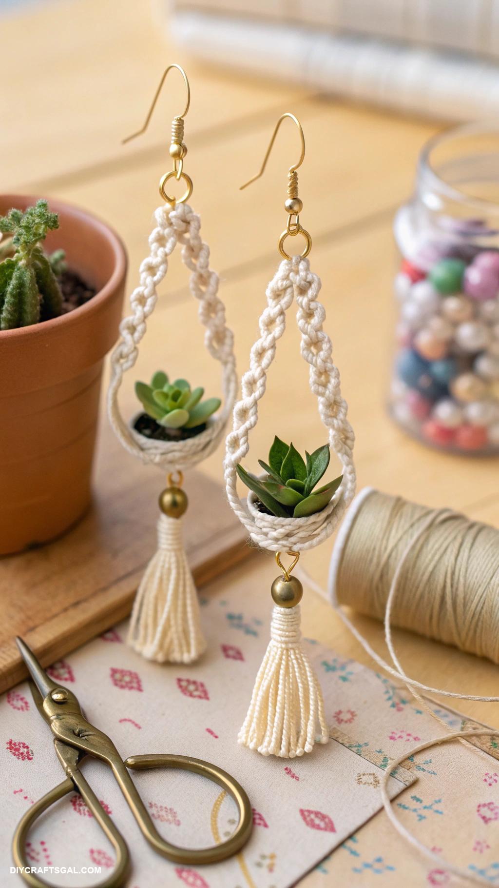 diy earrings ideas Macrame plant hanger earrings