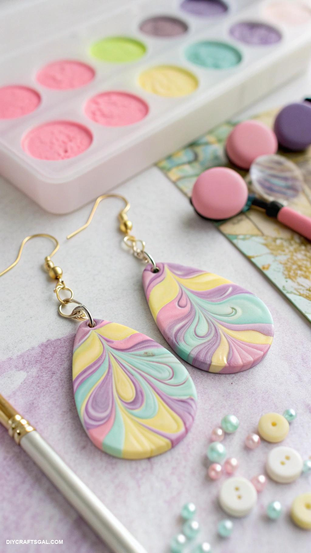 diy earrings ideas Polymer clay marbled earrings