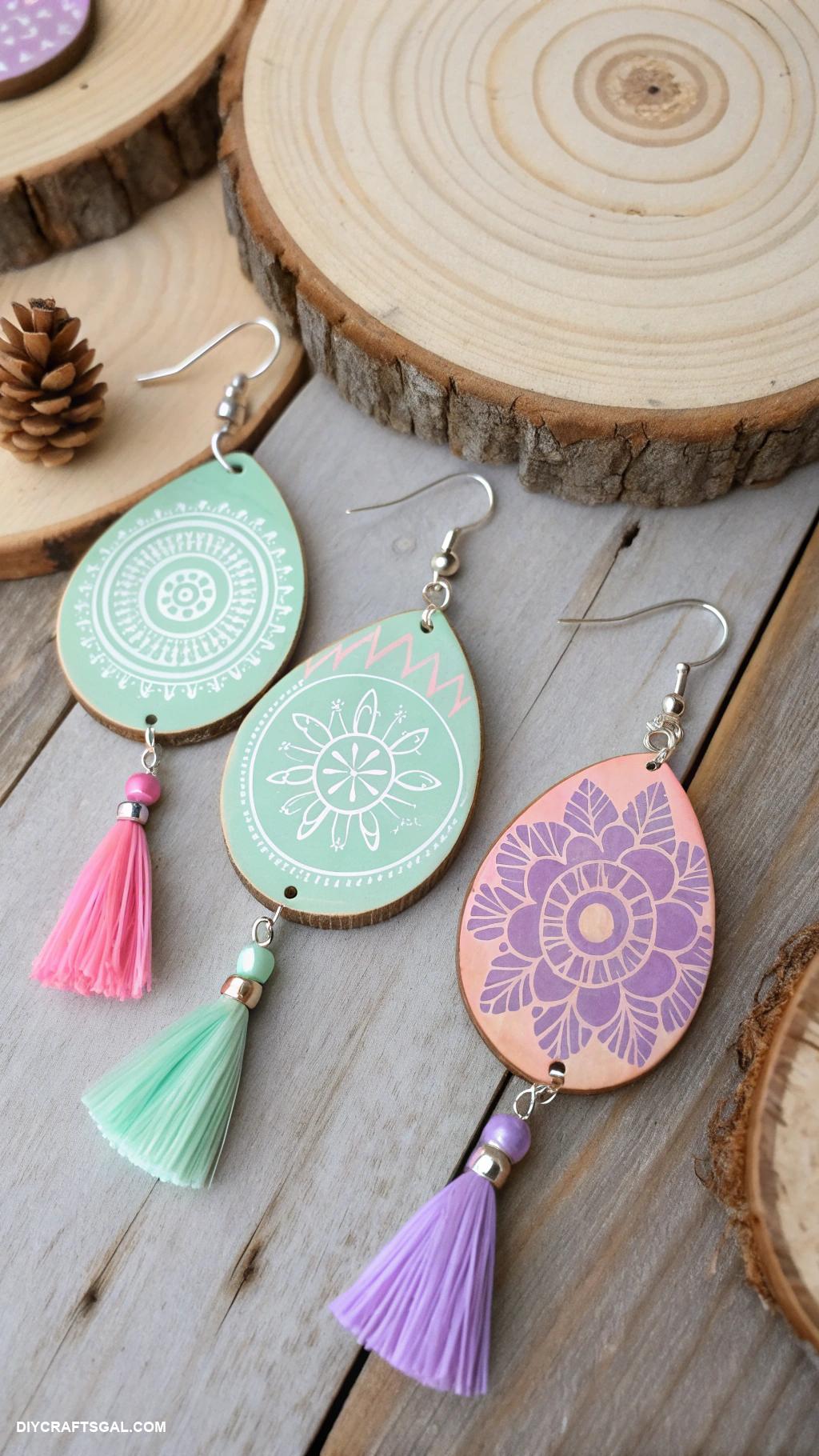 diy earrings ideas Wood slice and paint earrings