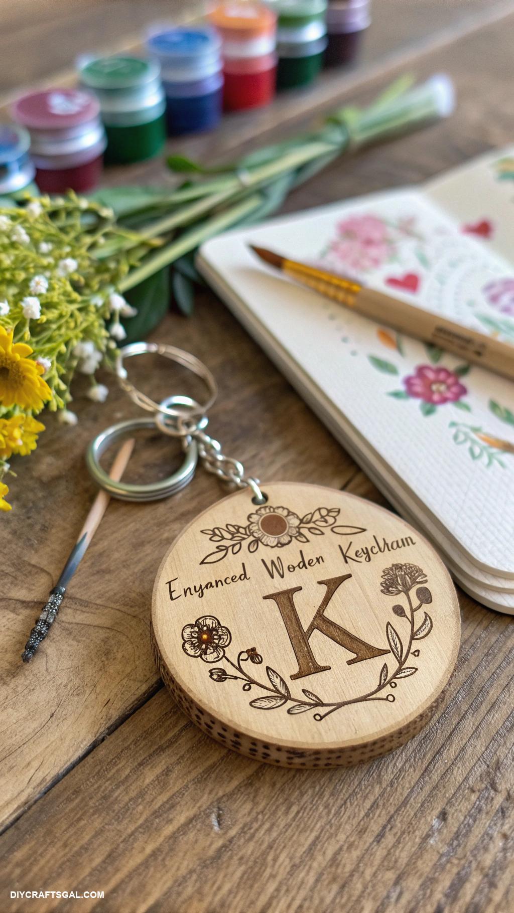 diy fathers day gift ideas Custom engraved wooden keychain with initials