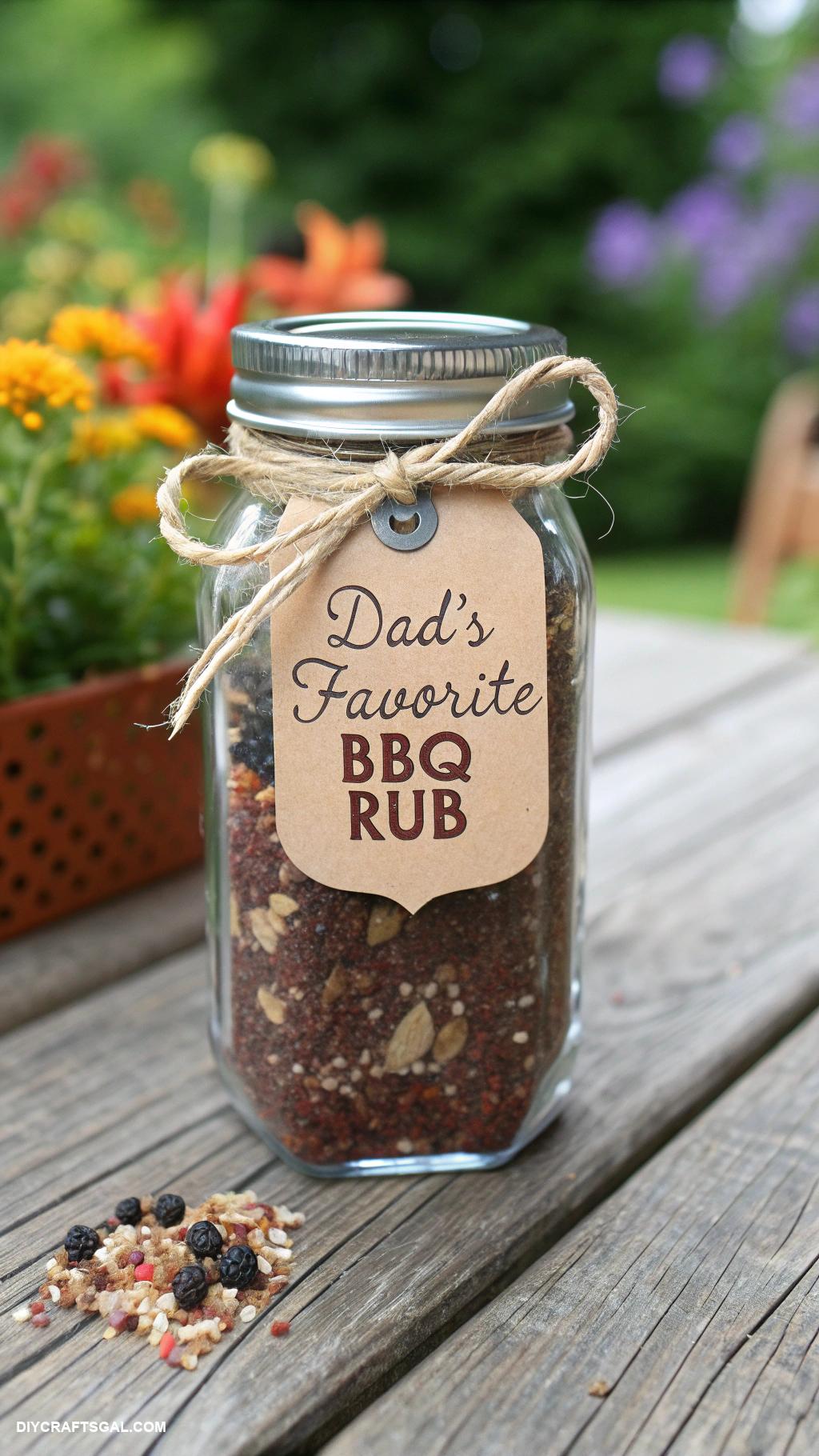 diy fathers day gift ideas Homemade barbecue rub in a decorative jar