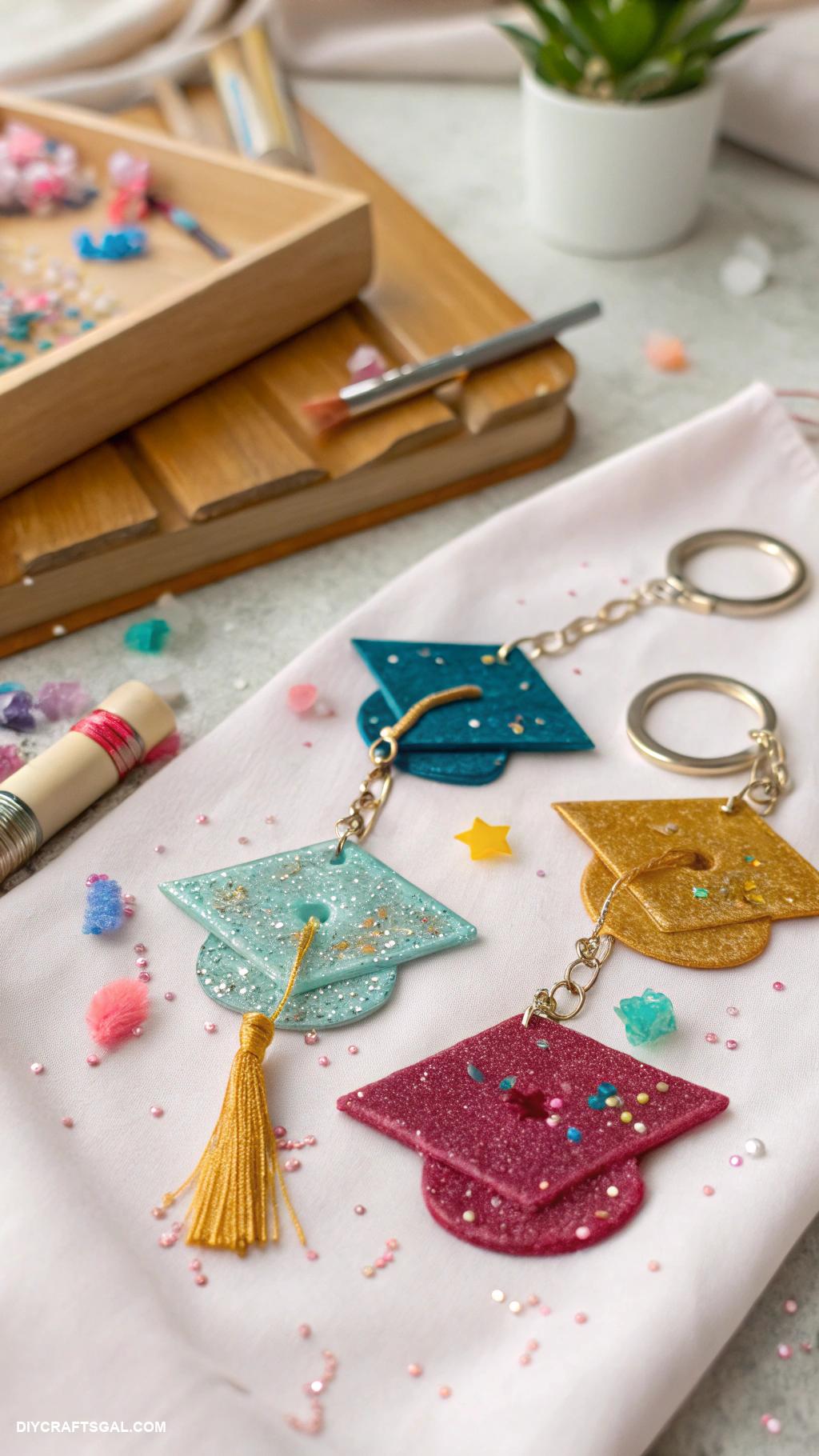 diy graduation gifts Handmade graduation themed keychain set