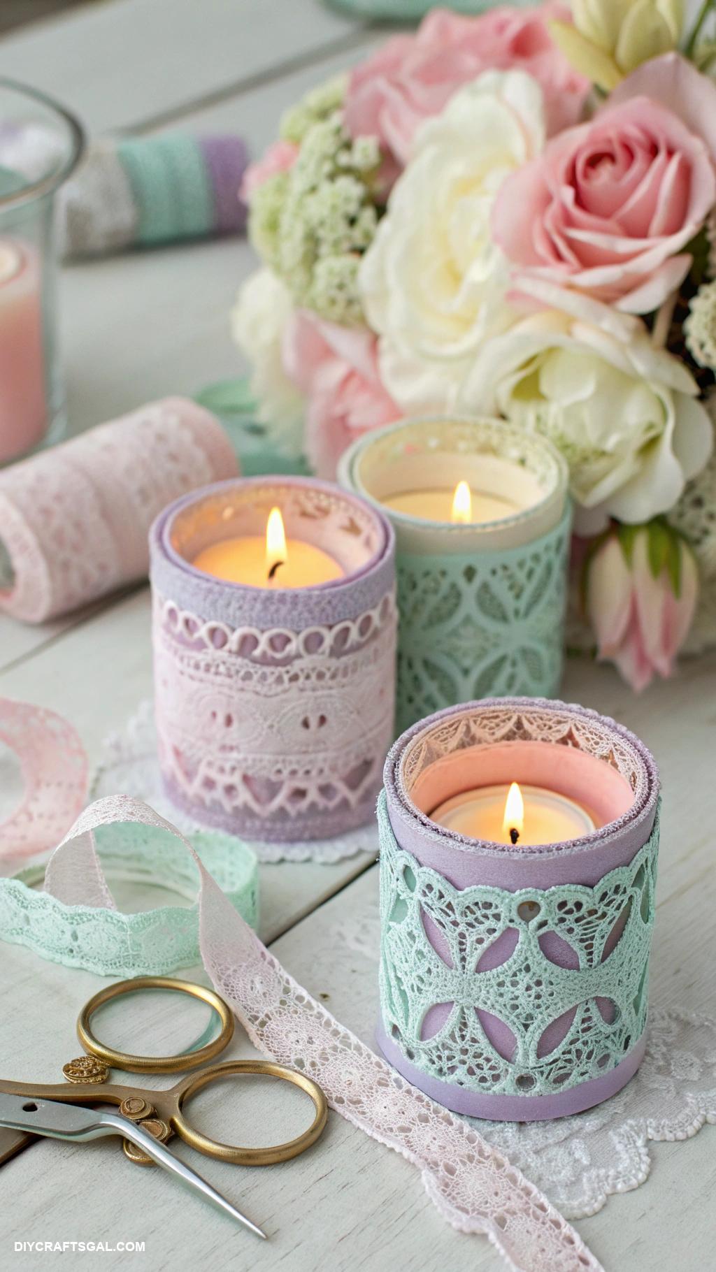 diy valentines day home decor Customized candle holders with lace
