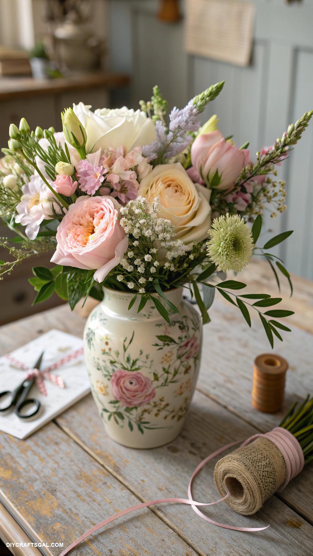 diy valentines day home decor DIY flower arrangement in a vintage vase