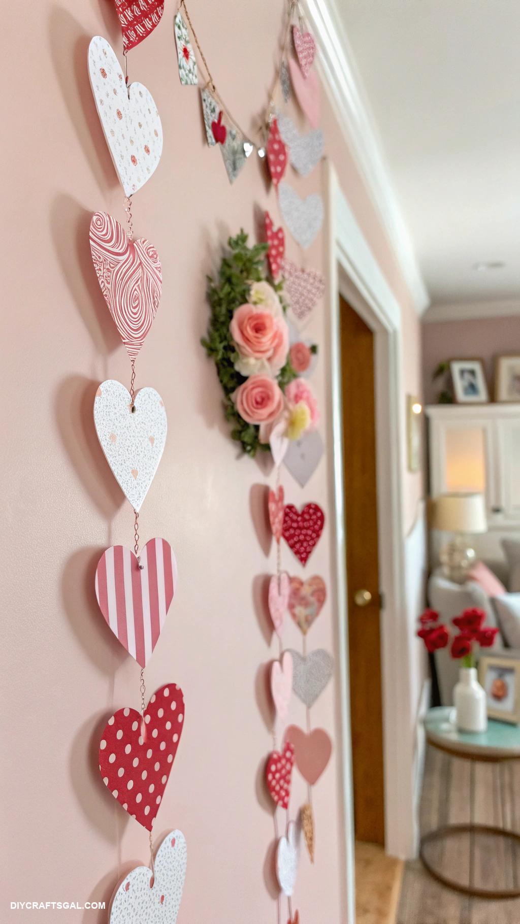 diy valentines day home decor Heart shaped paper garland for wall decor