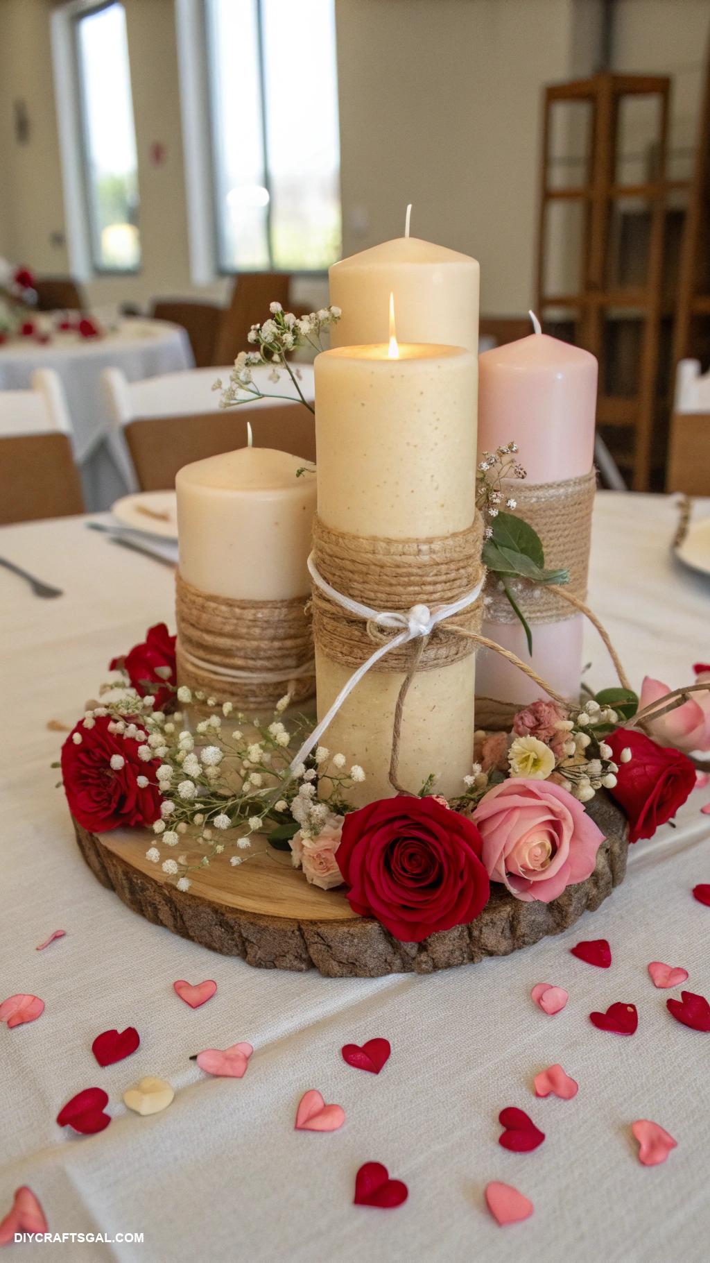 diy valentines day home decor Love themed table centerpiece with candles