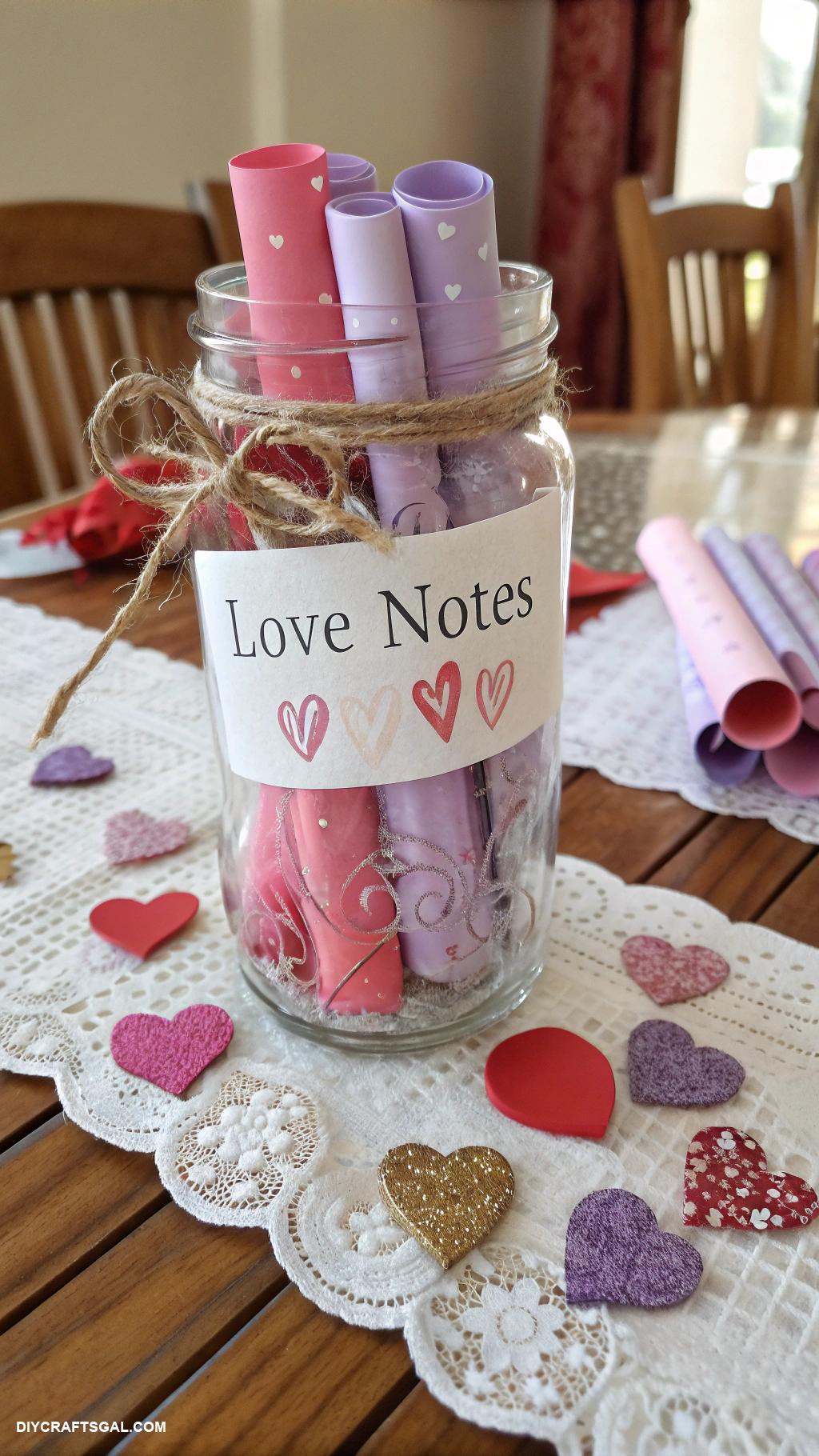 diy valentines day home decor Mason jar filled with love notes