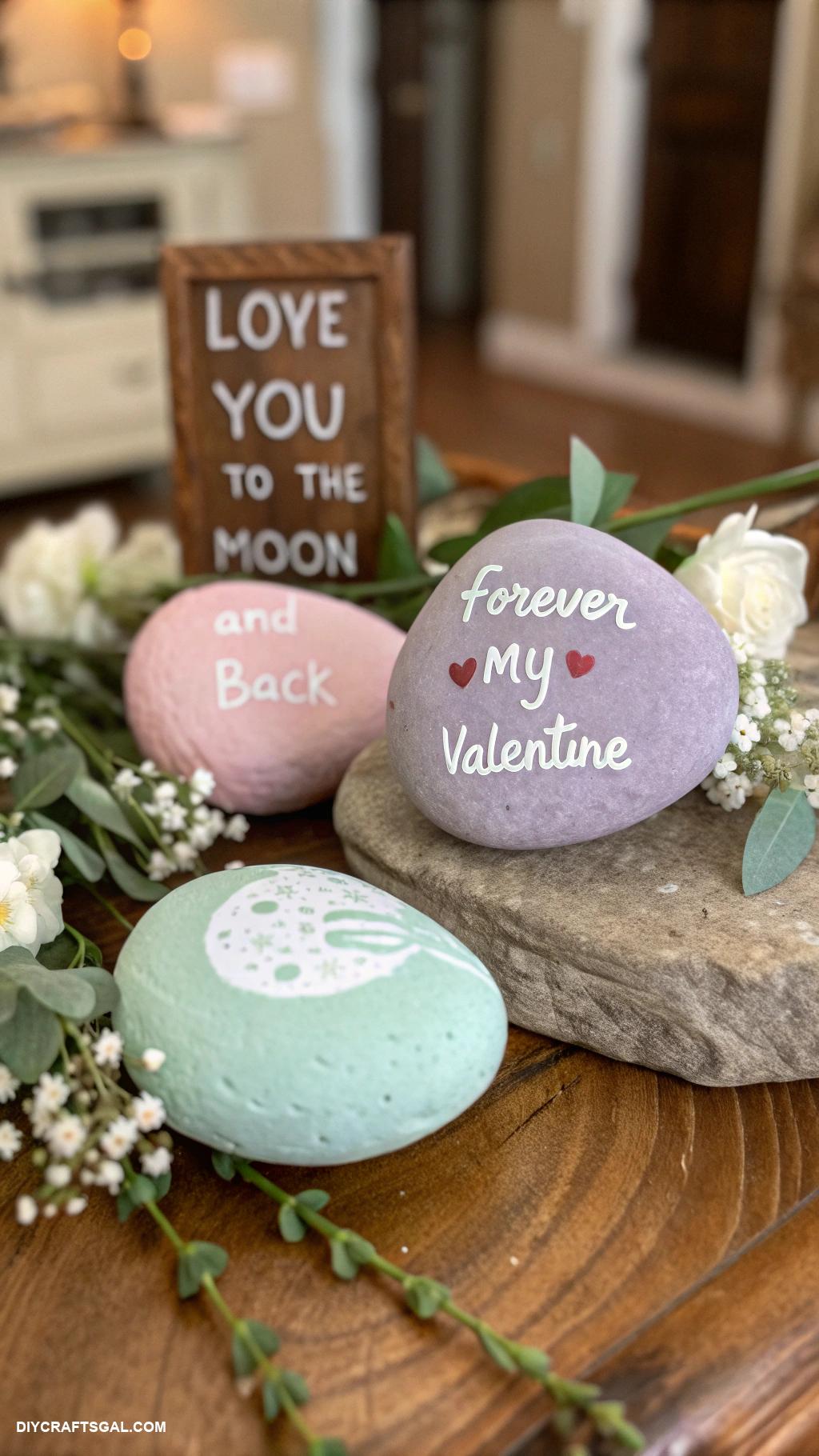 diy valentines day home decor Painted rocks with romantic quotes