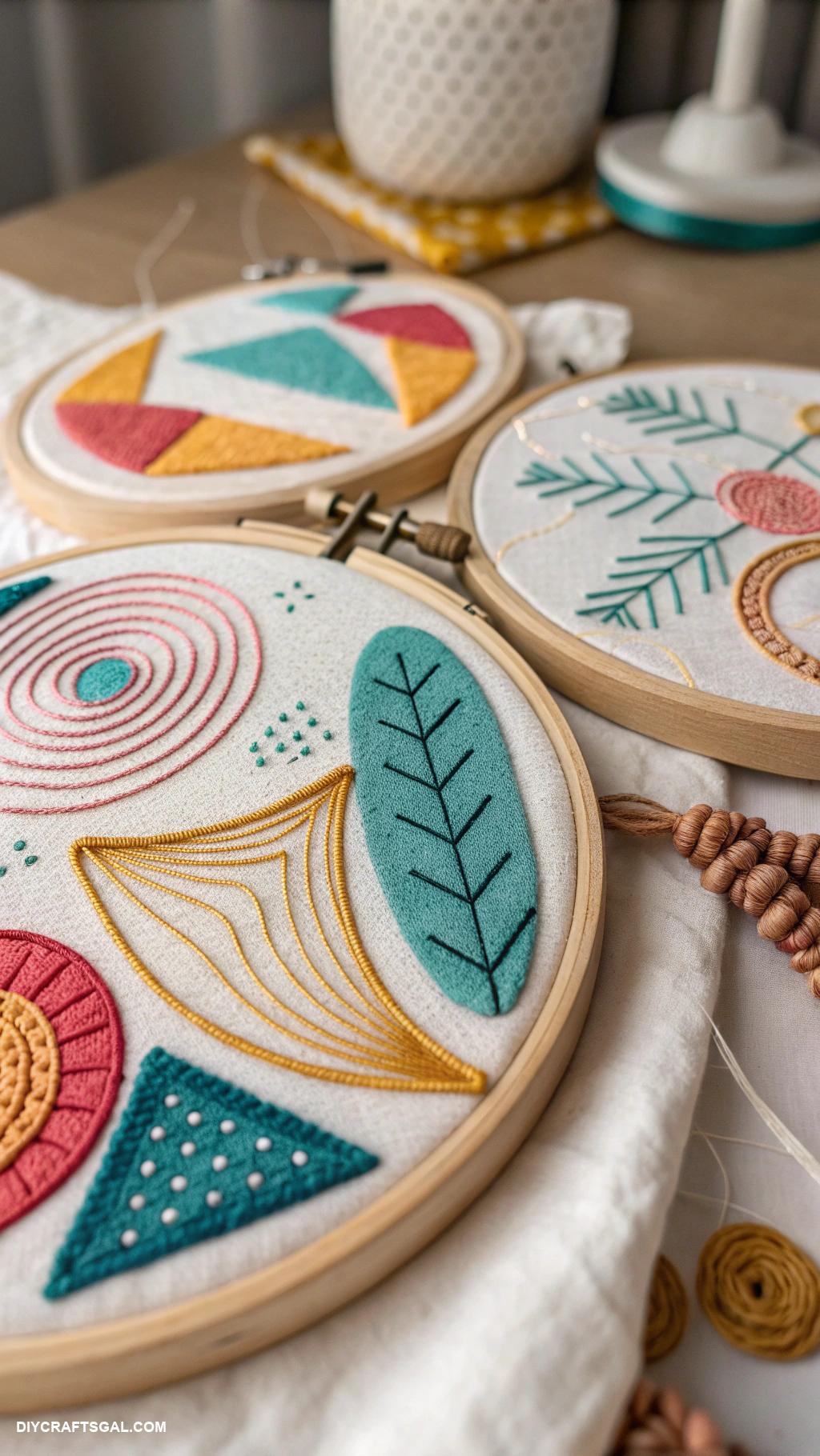 embroidery hoop art ideas Abstract shapes using different stitch techniques