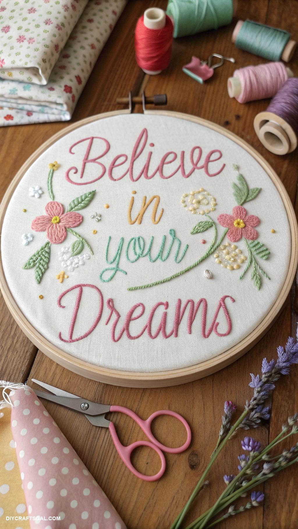 embroidery hoop art ideas Inspirational quotes with whimsical font style