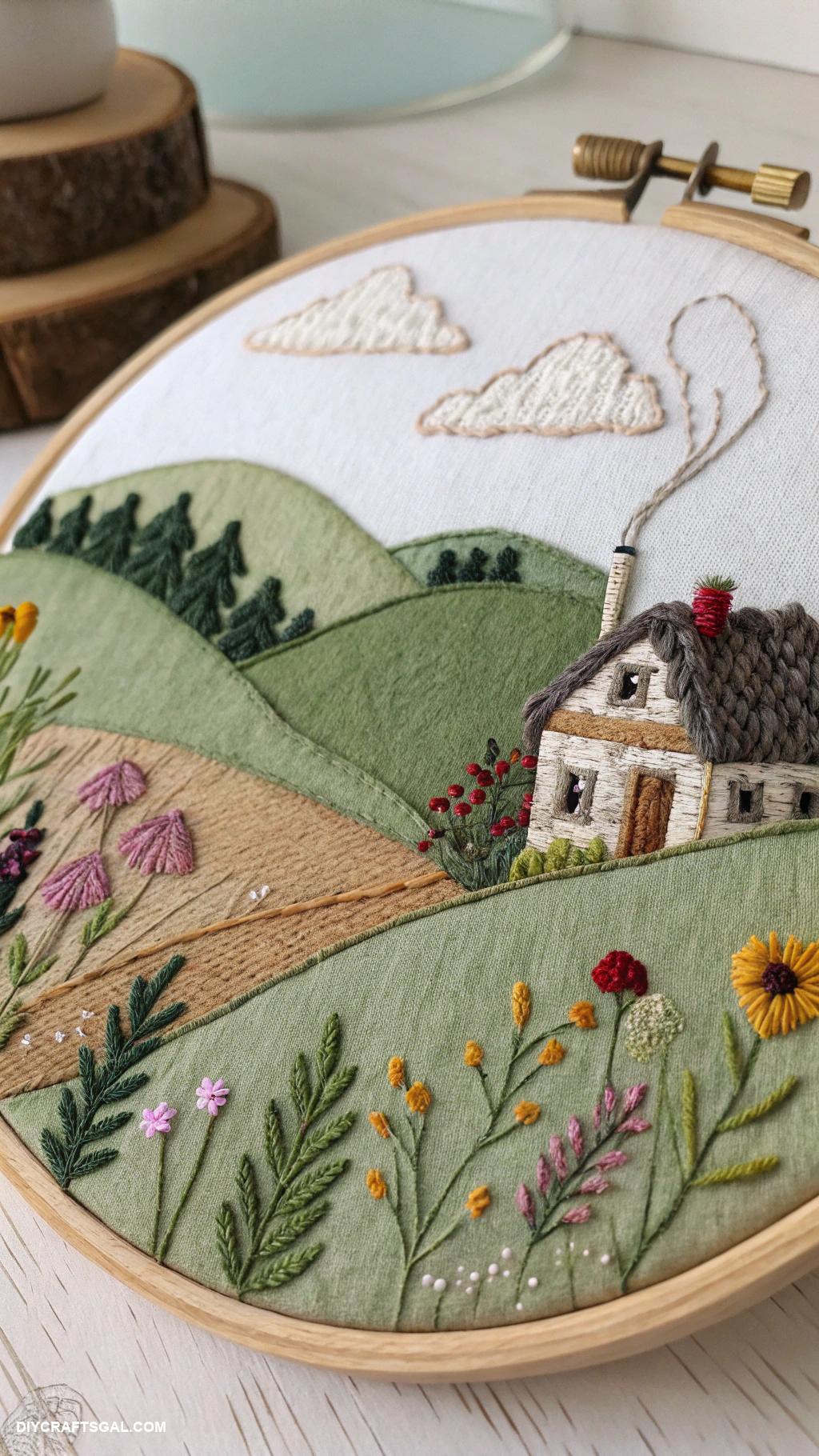 embroidery hoop art ideas Mini landscape with intricate details