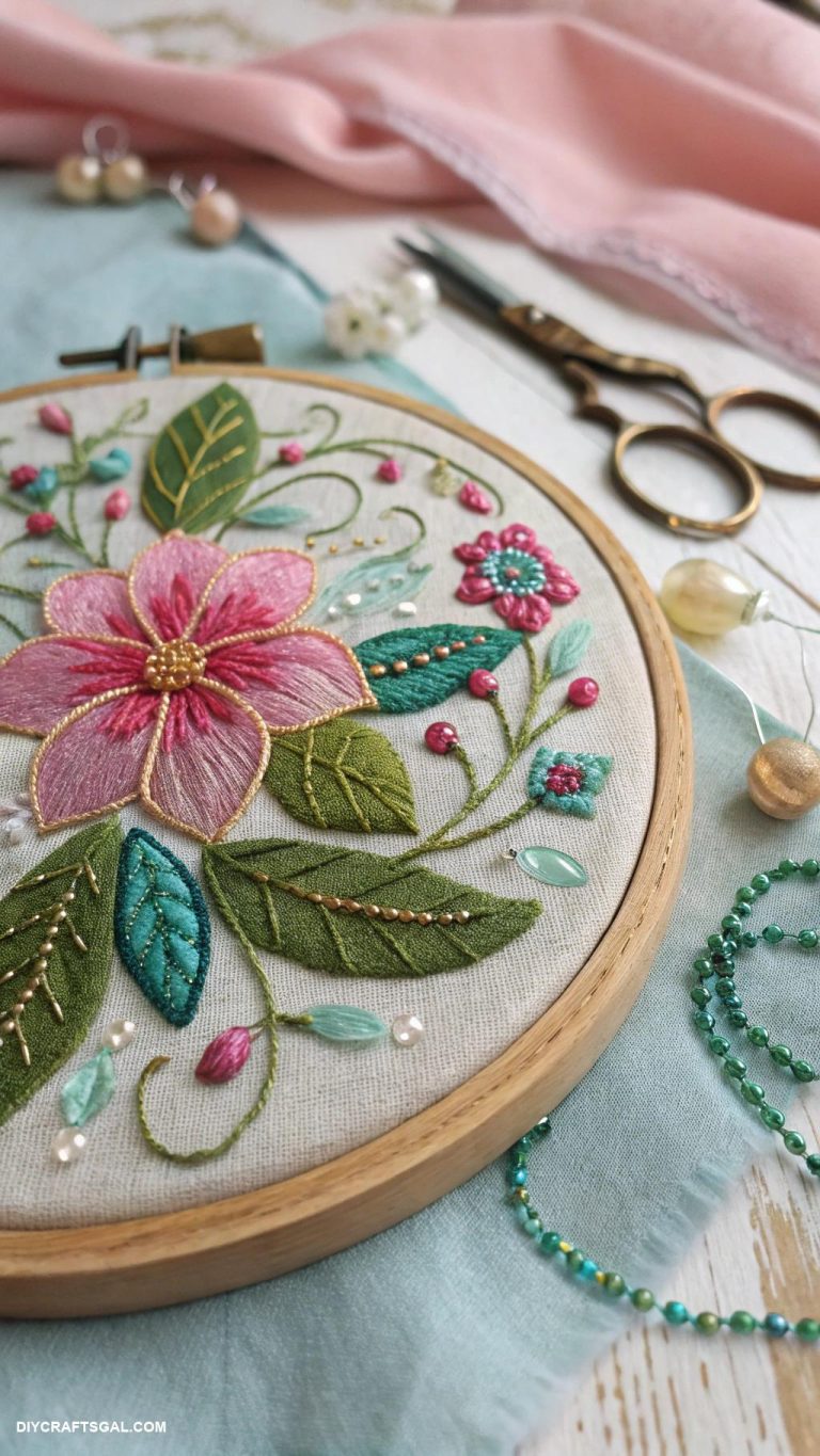 embroidery hoop art ideas Mixed media with beads and fabric