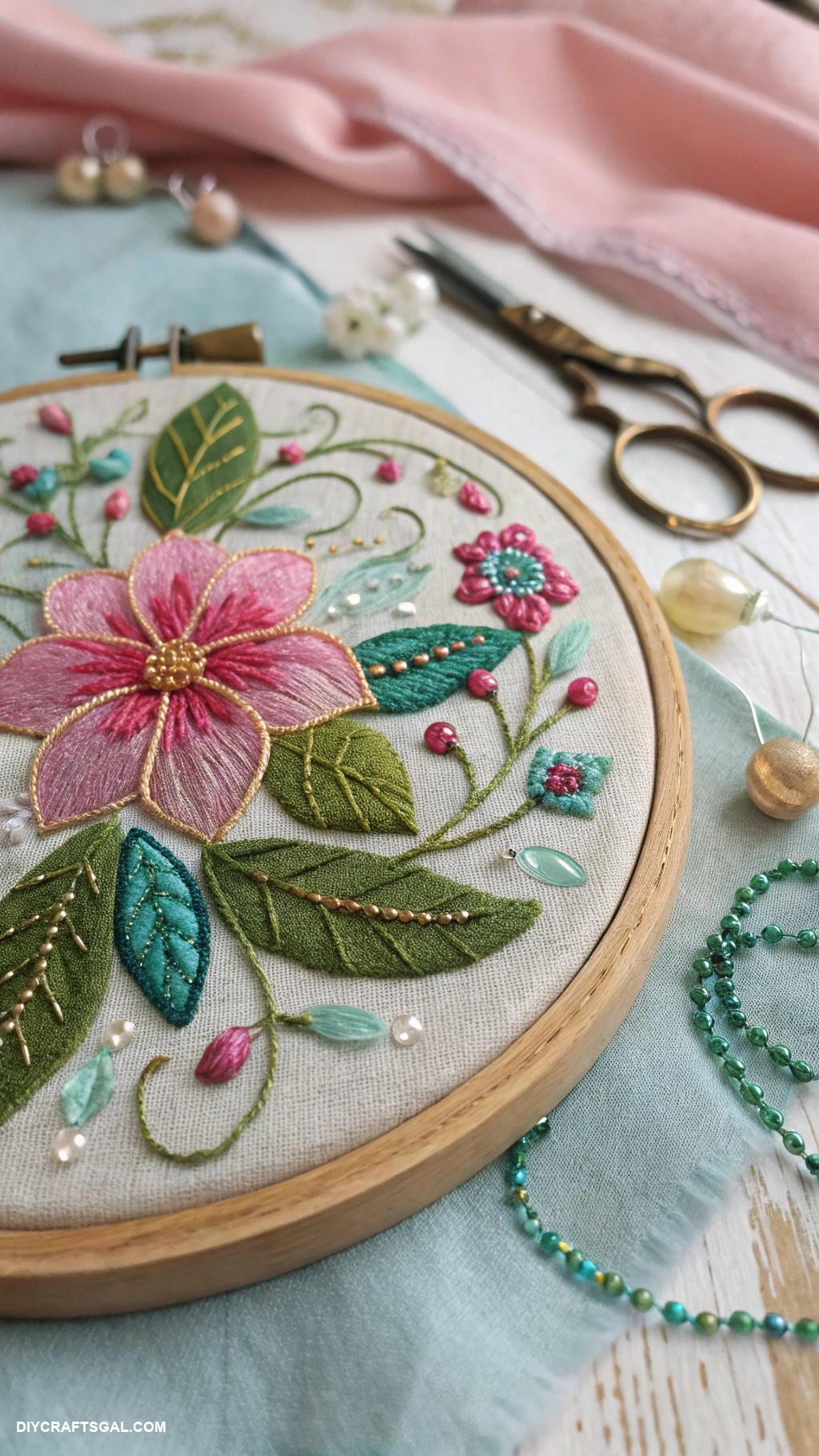 embroidery hoop art ideas Mixed media with beads and fabric