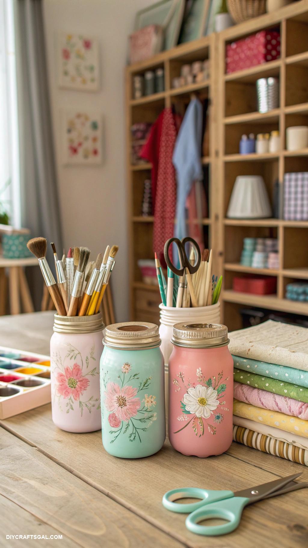 hobby room ideas Painted mason jars as supply holders