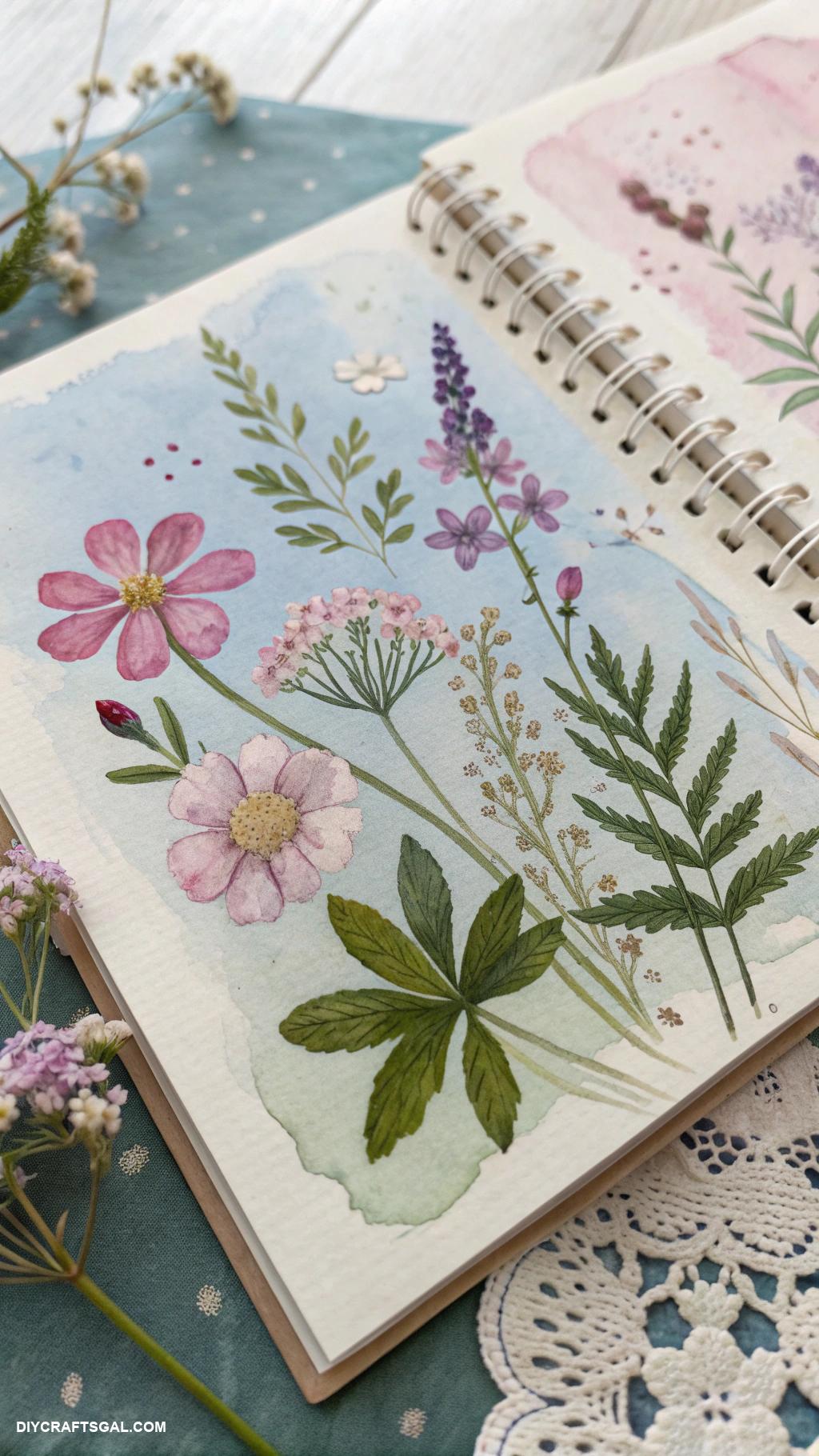 journal page inspo Nature inspired collage with pressed flowers