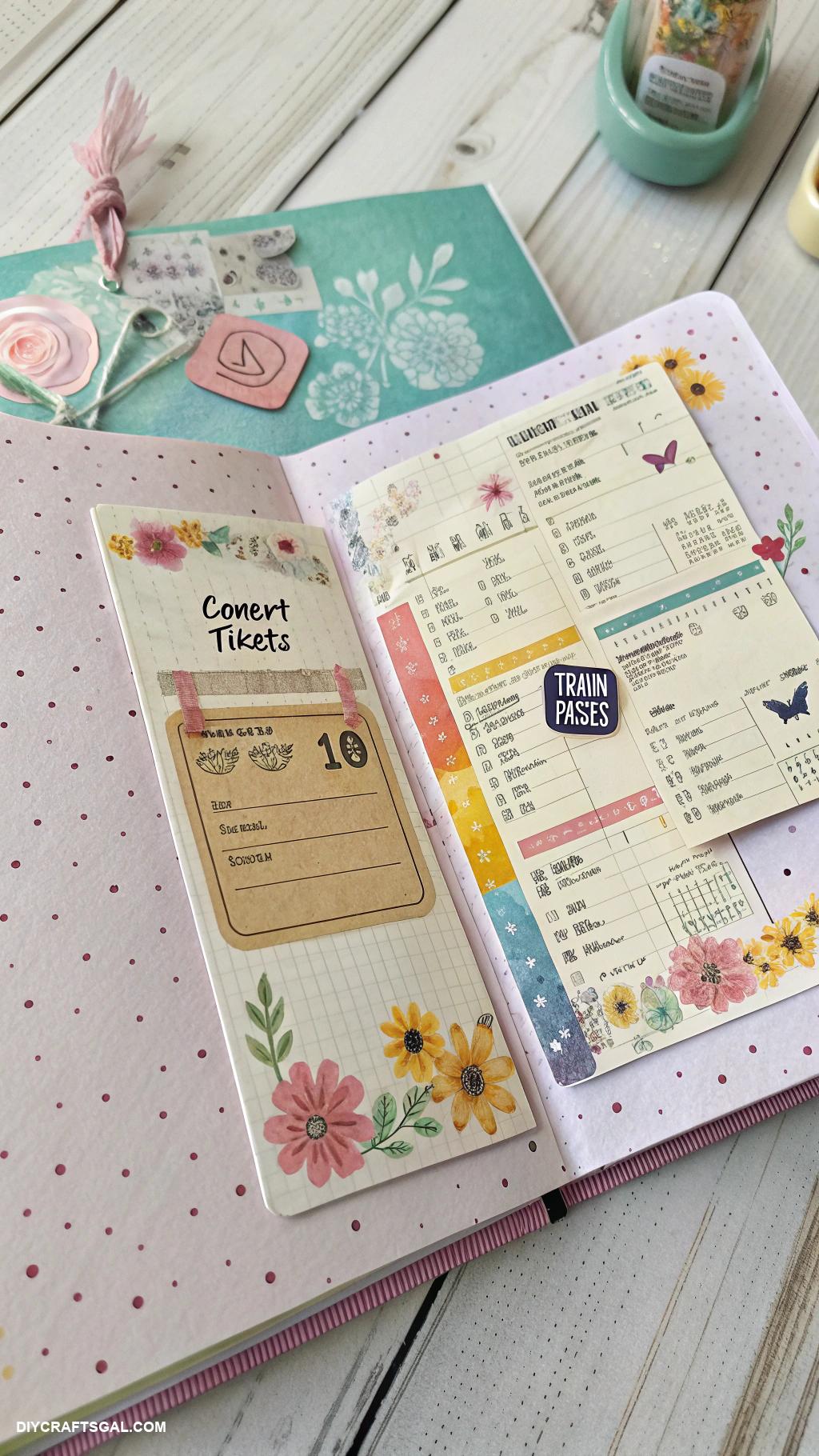 journal page inspo Travel memory page with ticket stubs