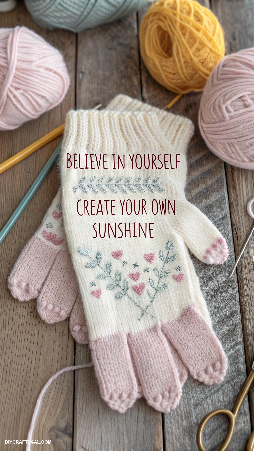 knitted gloves Knit gloves with inspirational quotes stitched