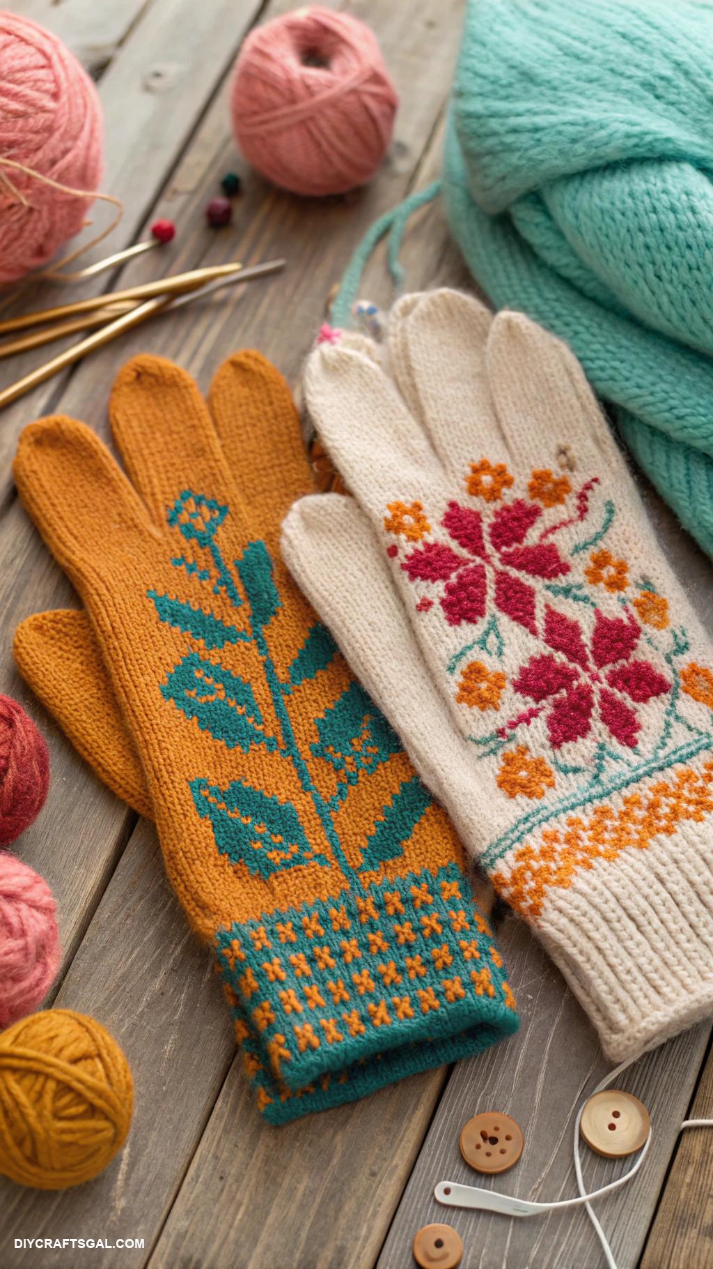 knitted gloves Knitted gloves with mismatched patterns