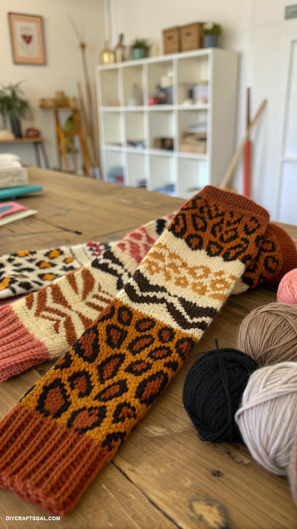 knitted leg warmers Animal print inspired knitted leg warmers