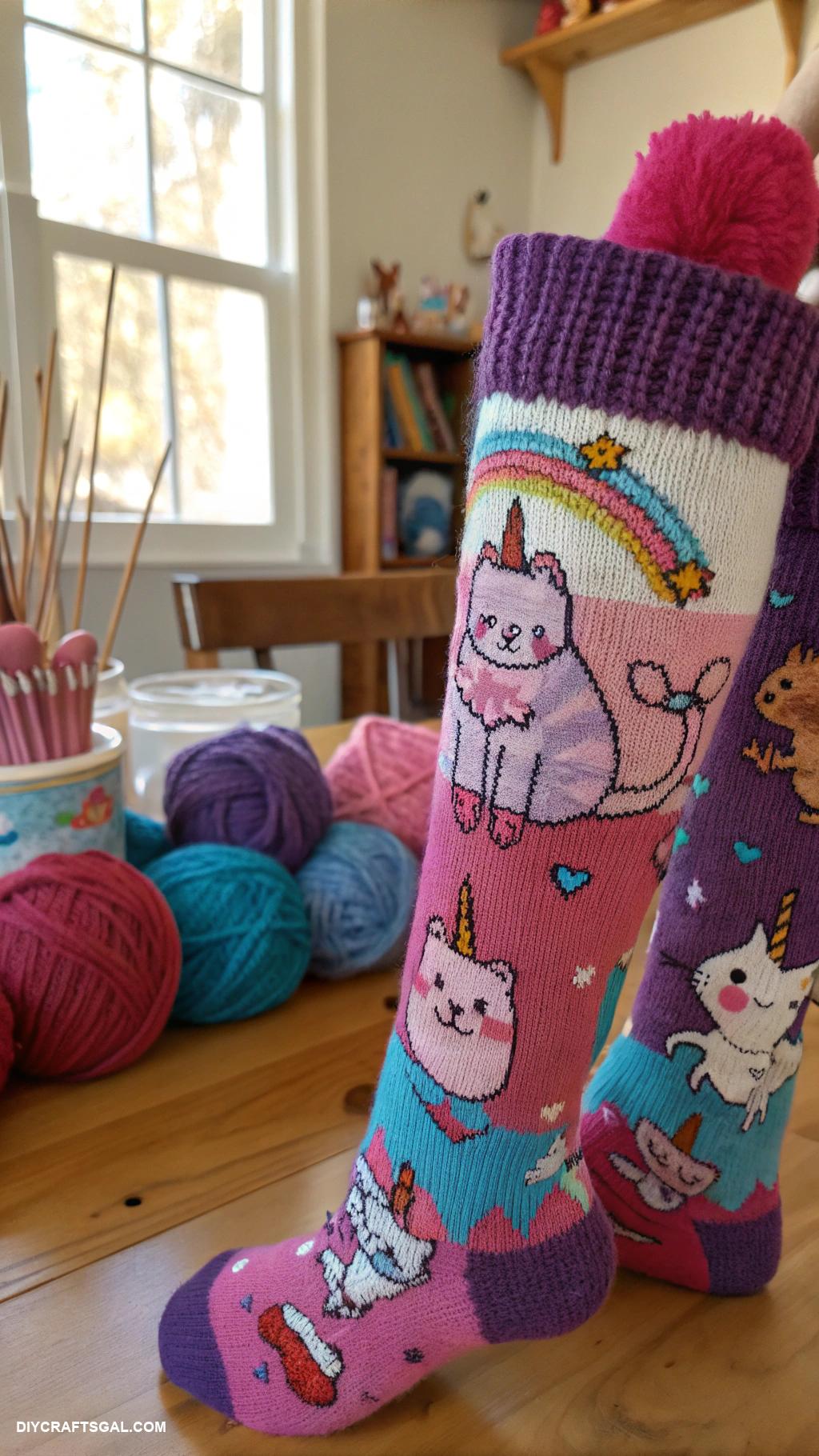 knitted leg warmers Quirky leg warmers featuring cartoon characters