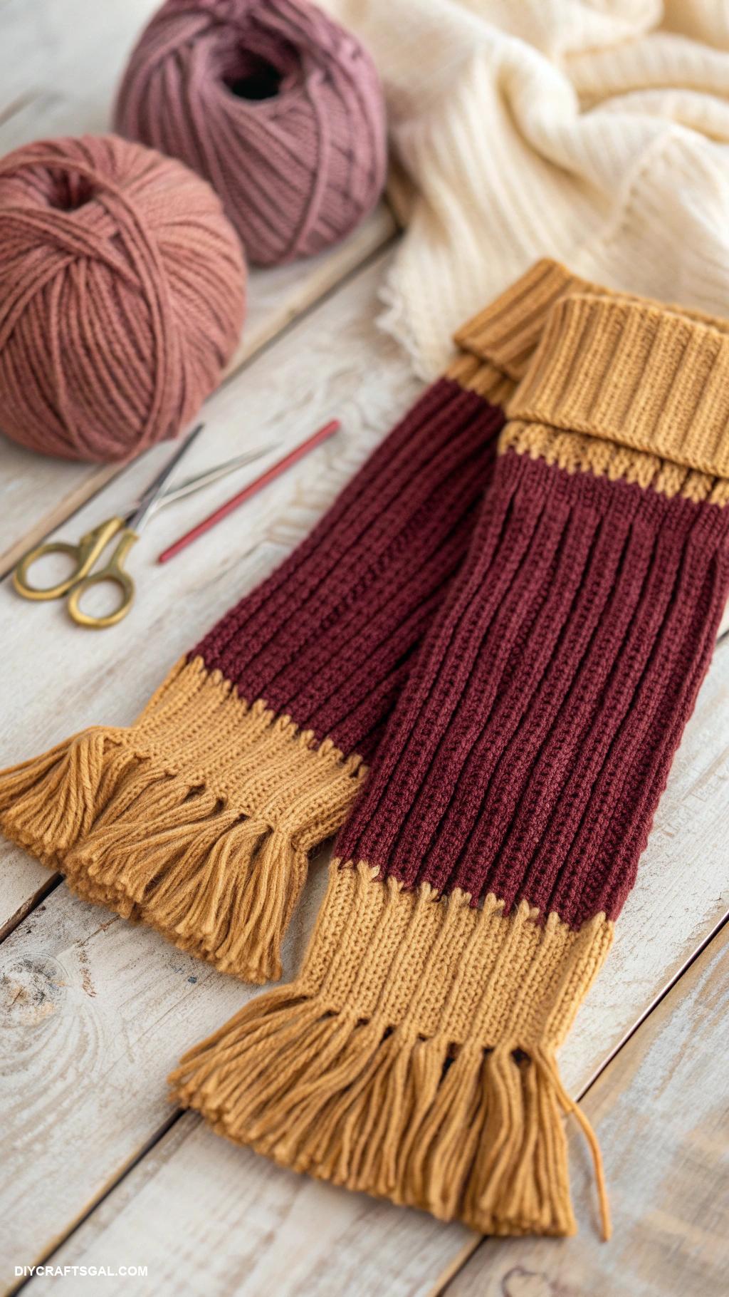 knitted leg warmers Textured ribbed leg warmers with fringes