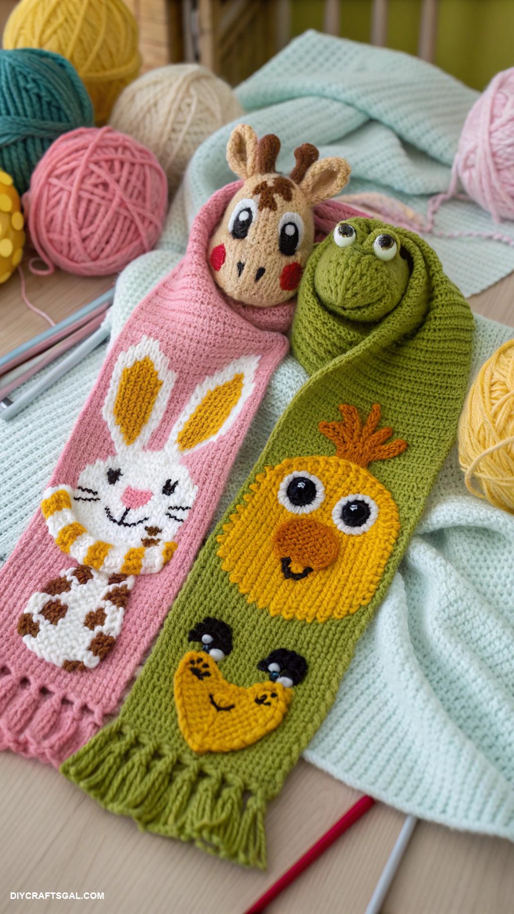 knitted scarf ideas Animal themed character scarf for kids
