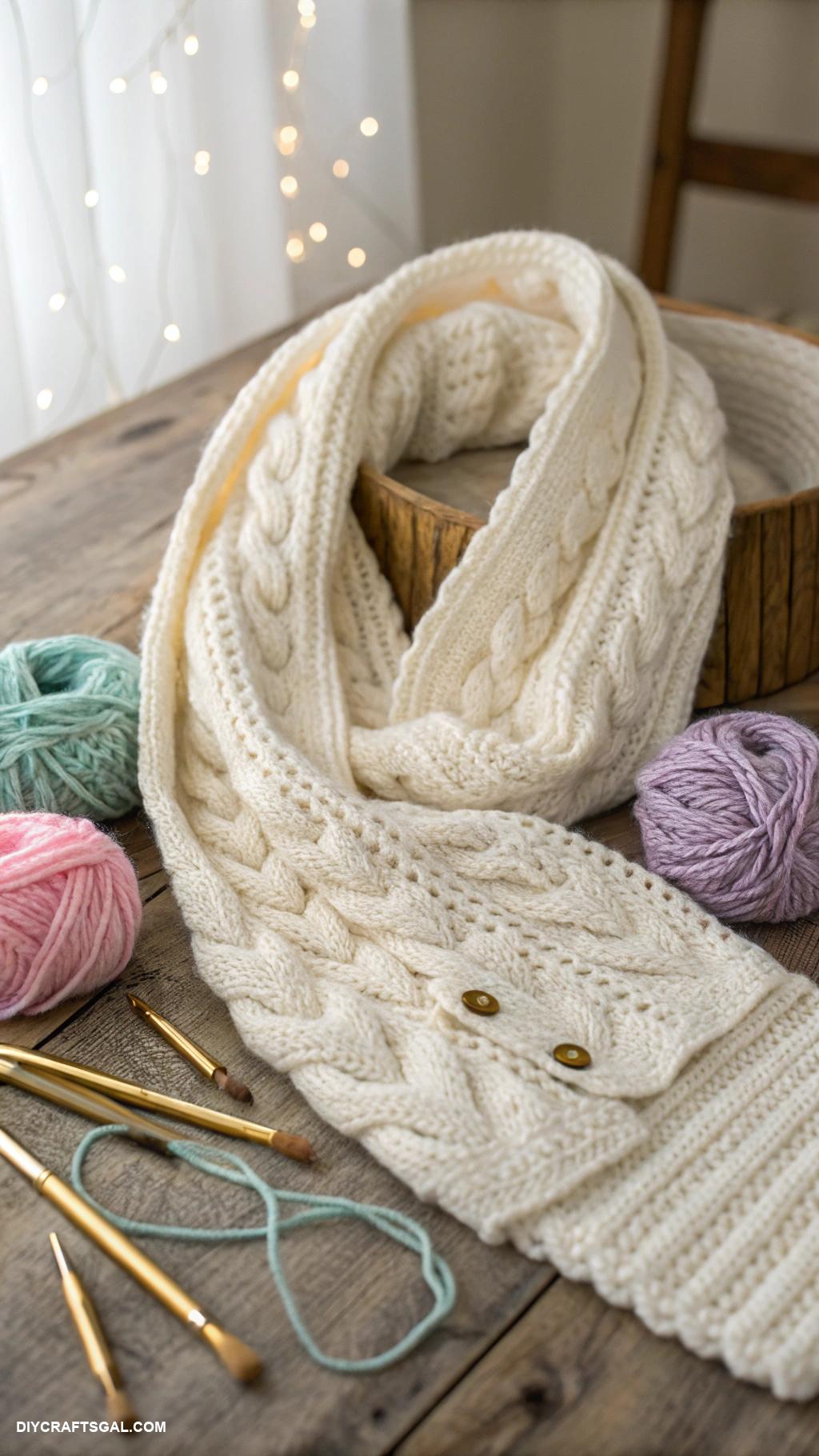 knitted scarf ideas Cable knit infinity scarf with pockets