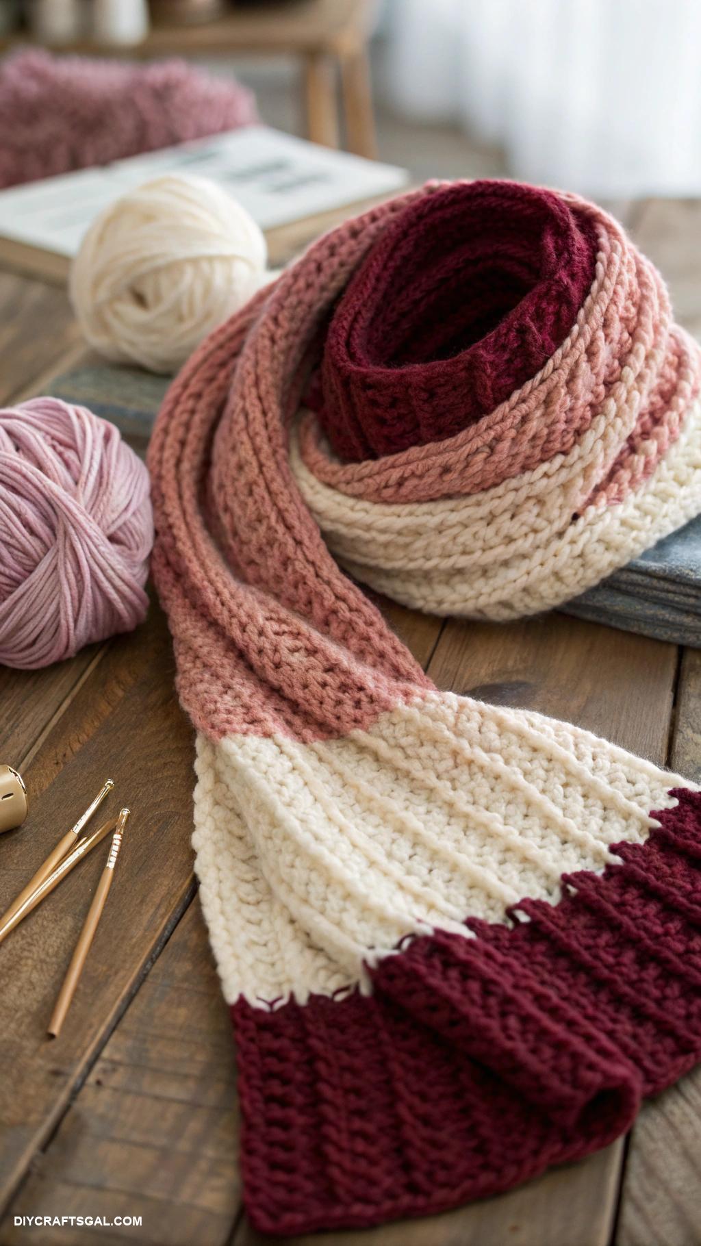 knitted scarf ideas Color blocked gradient chunky knit scarf