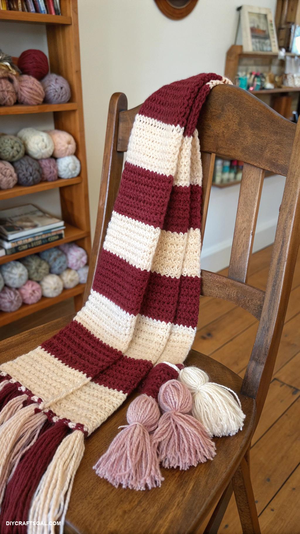 knitted scarf ideas Reversible striped scarf with tassels