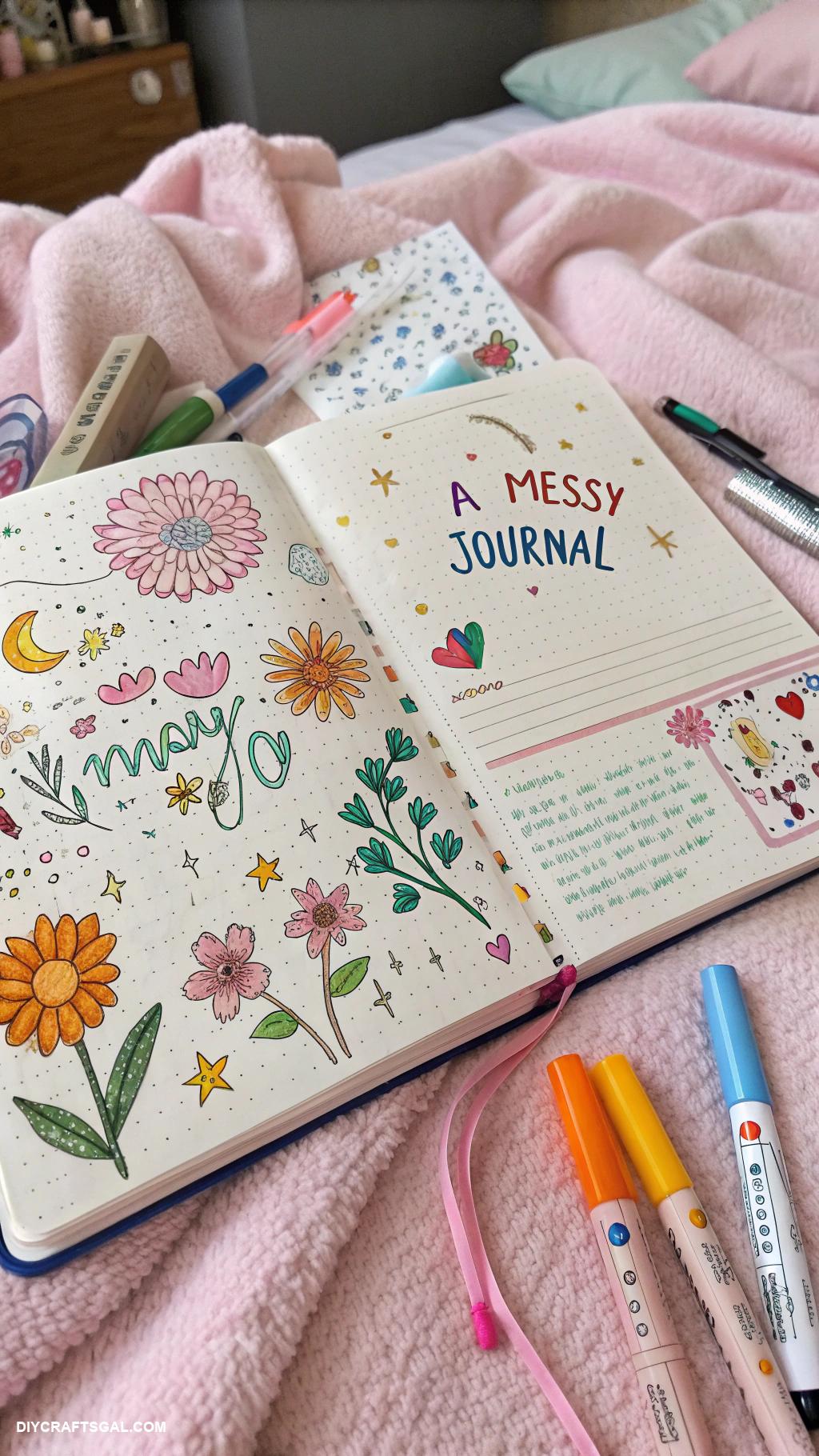 messy journal aesthetic Doodles with vibrant gel pens and markers