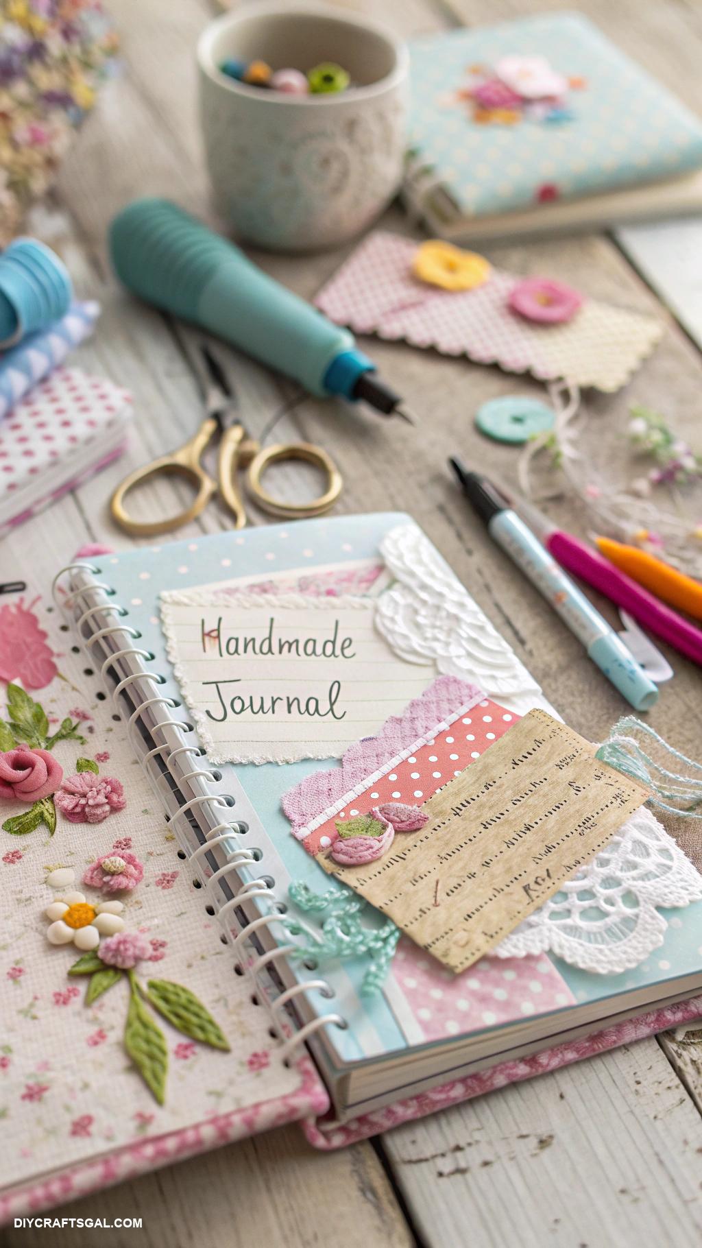 messy journal aesthetic Textured embellishments with fabric scraps