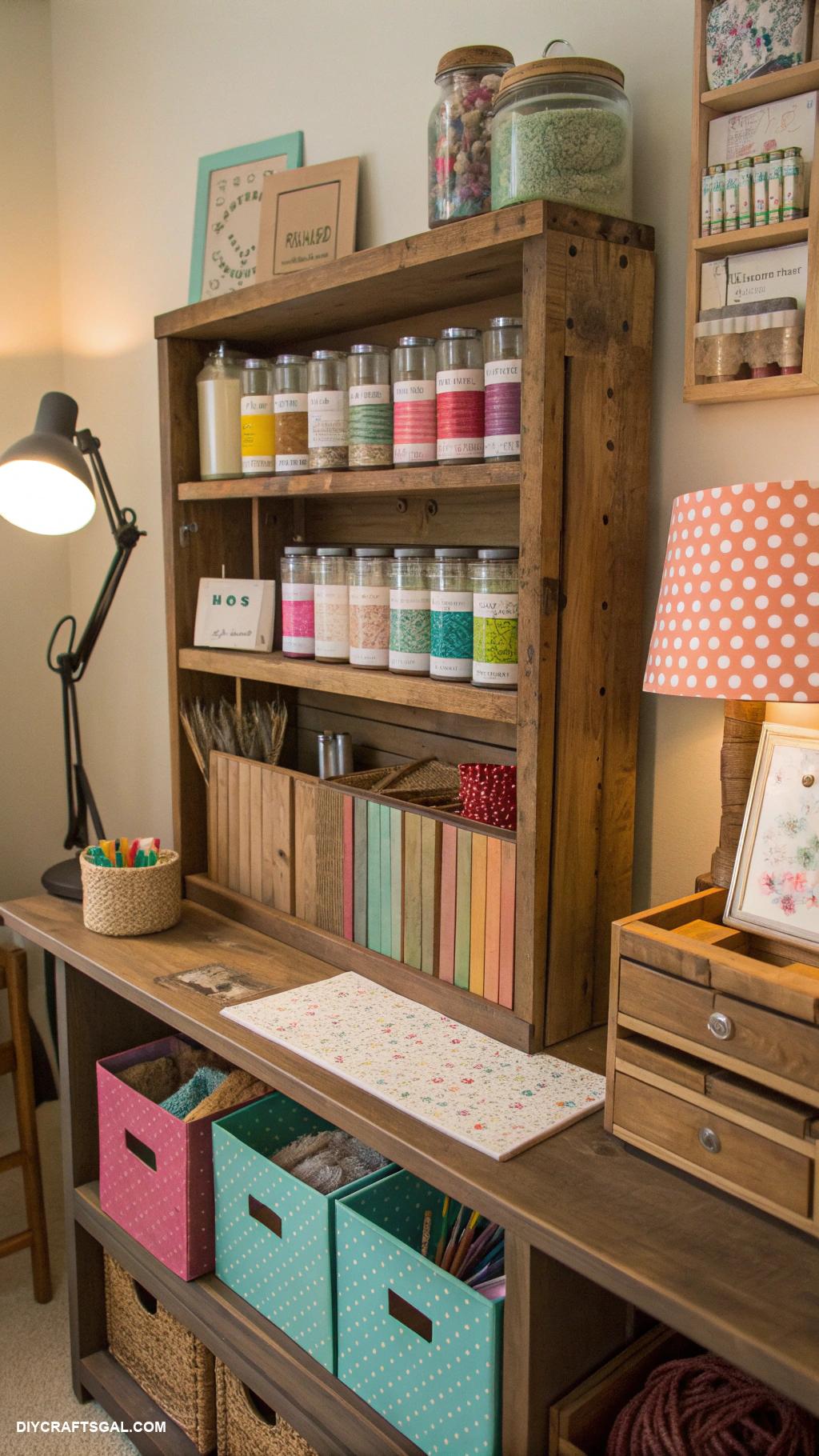 office craft room combo DIY pallet shelving for organization