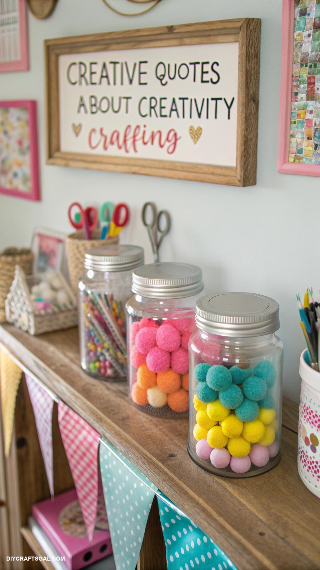 organizing kids craft supplies Clear jars for sorting pom poms and beads