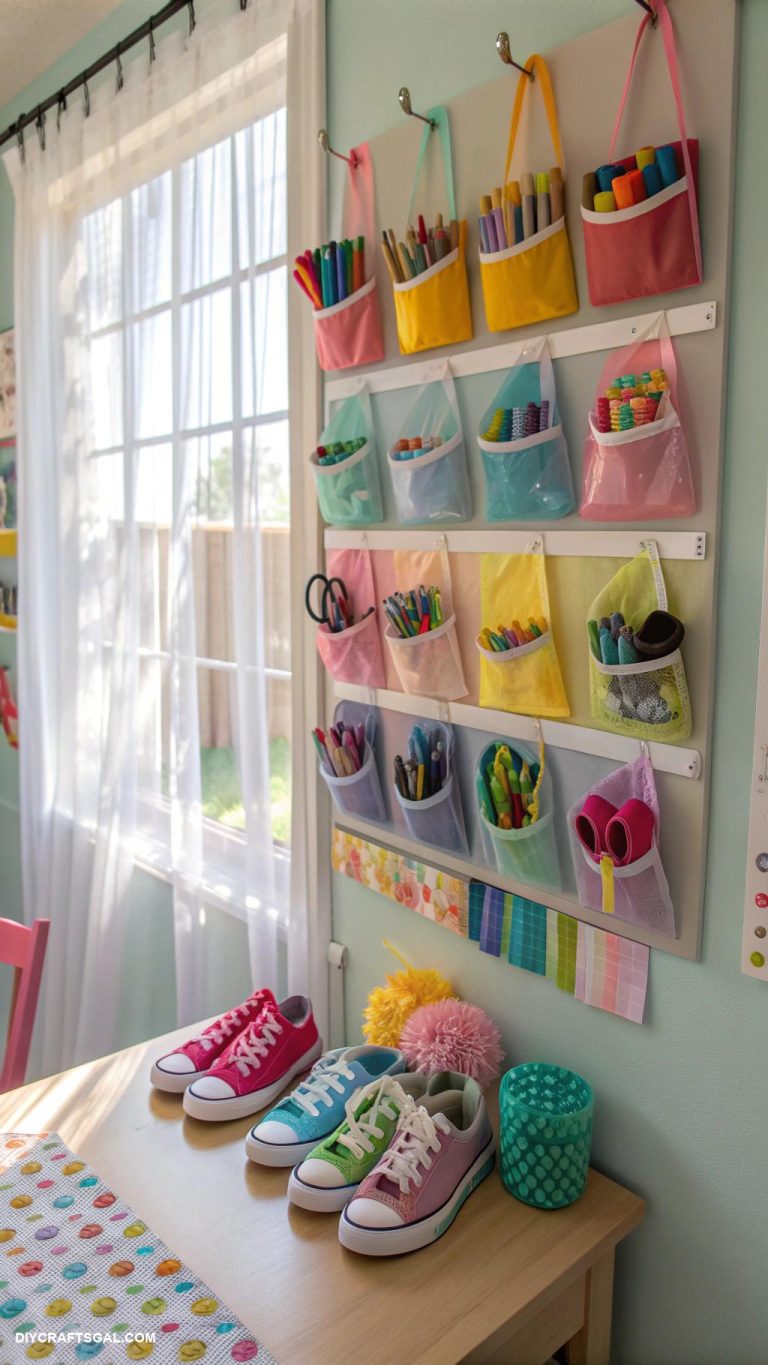organizing kids craft supplies Hanging shoe racks for easy supply access