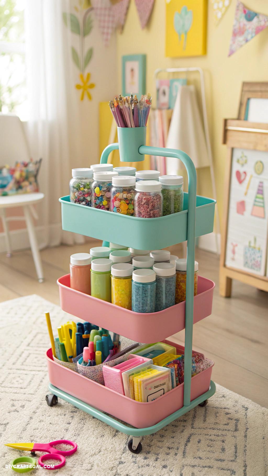 organizing kids craft supplies Rolling carts for easy accessibility and mobility