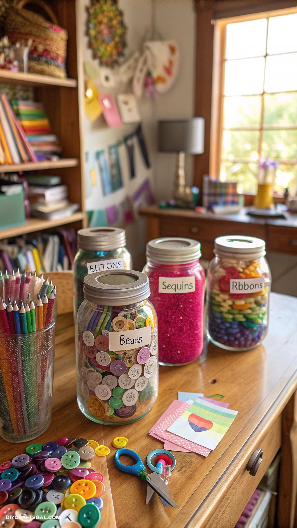 small craft rooms Colorful jars for inspirational material showcase