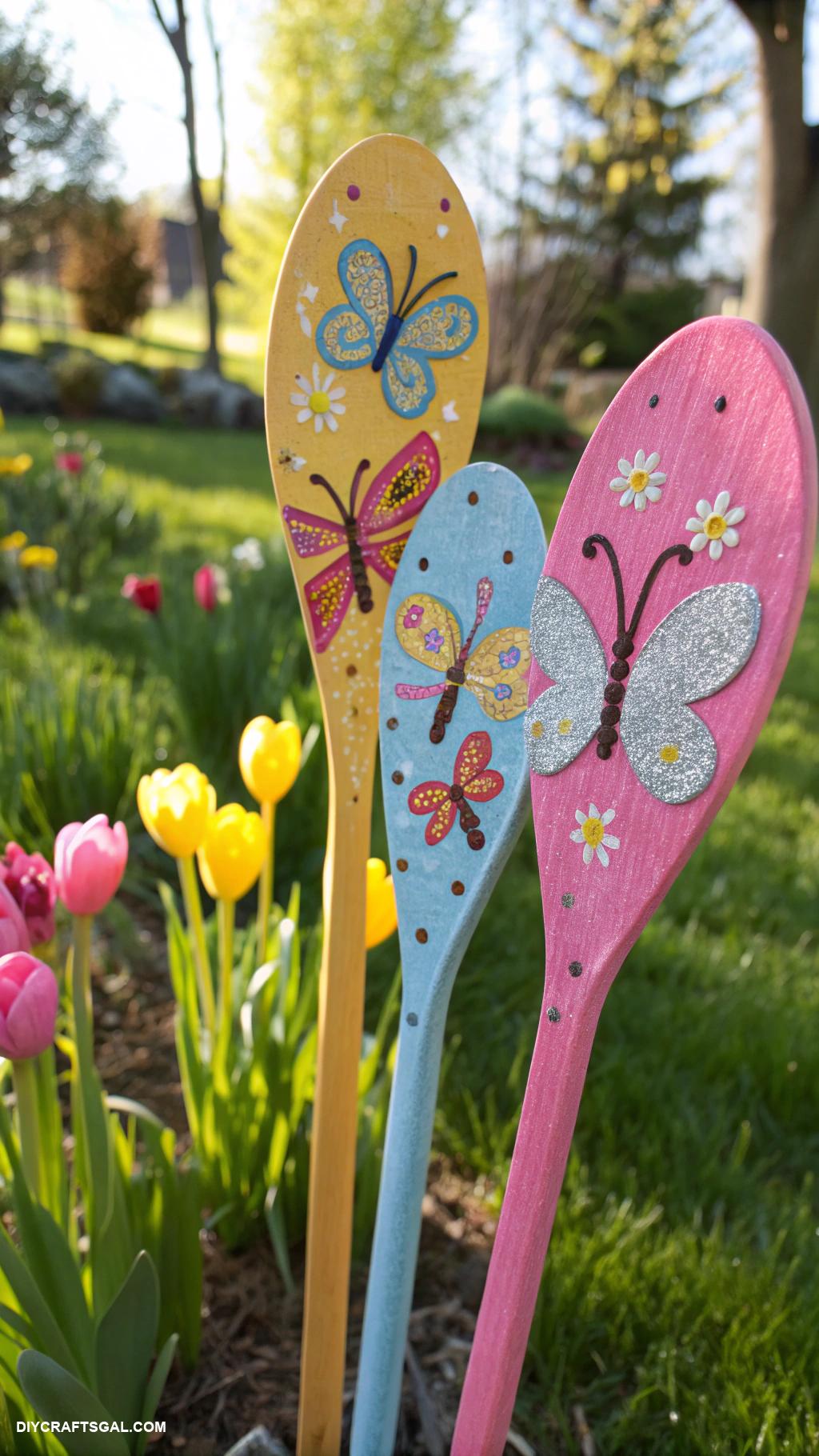 spring crafts DIY butterfly garden stakes from recycled materials