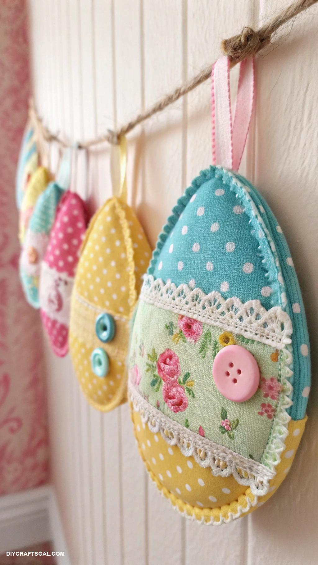 spring crafts Fabric scrap Easter egg garland decoration