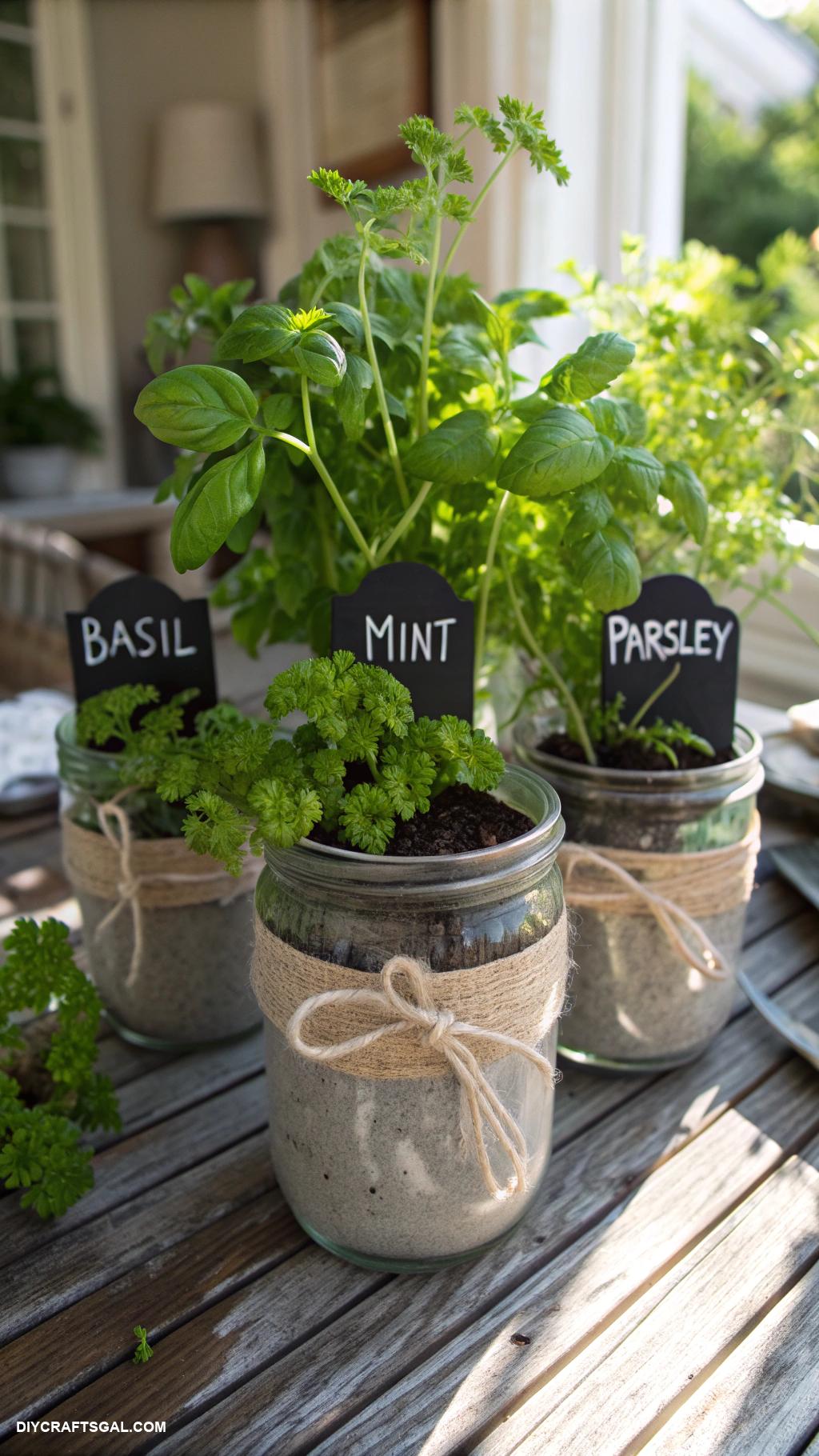 spring crafts Mason jar herb garden with chalkboard labels