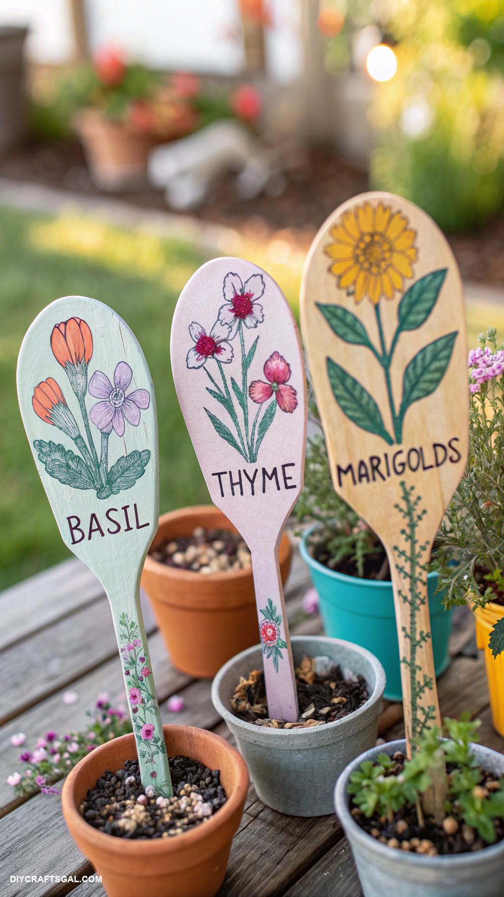 spring crafts Personalized garden markers using wooden spoons