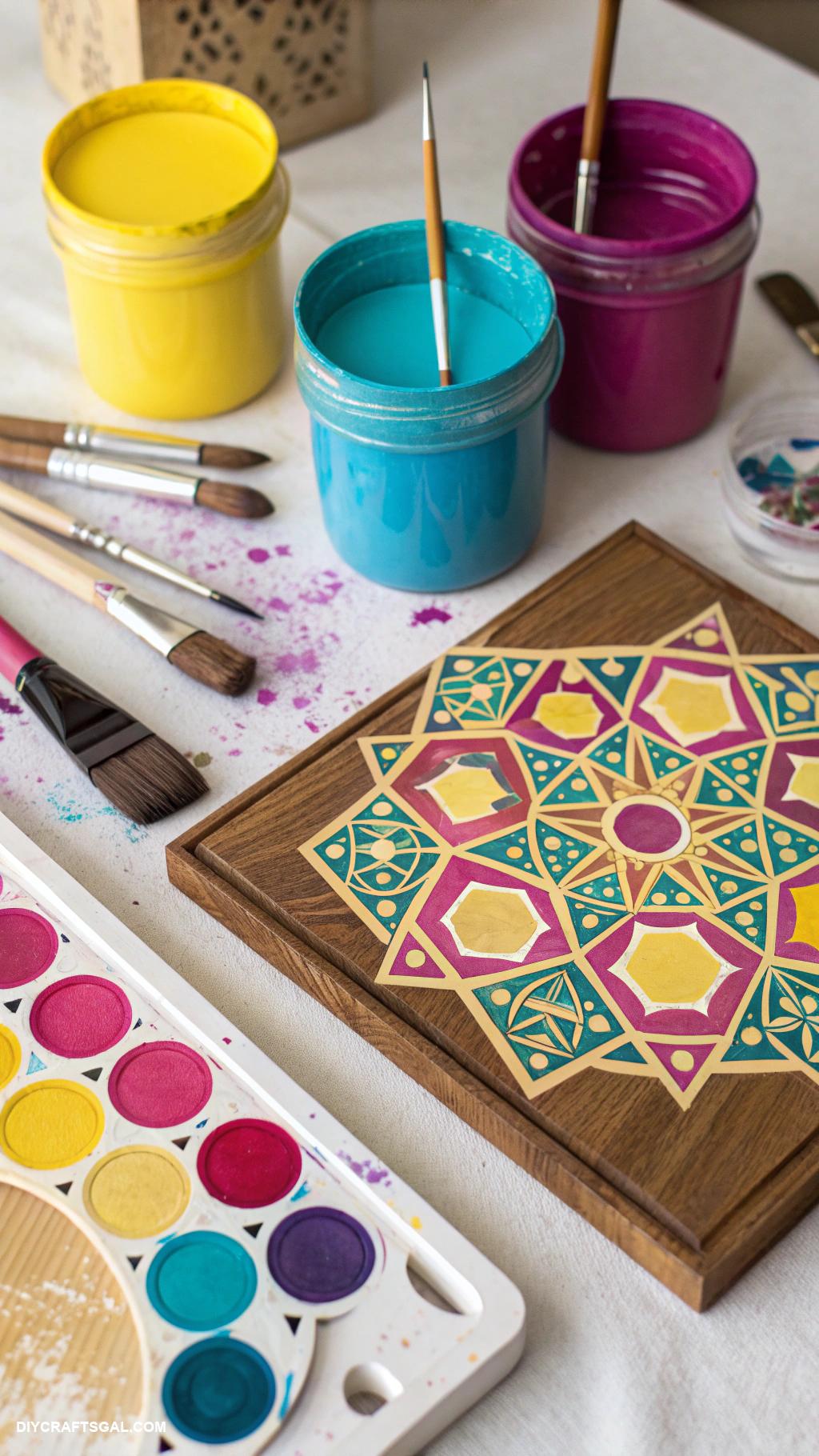 table top painting ideas Geometric patterns with vibrant colors
