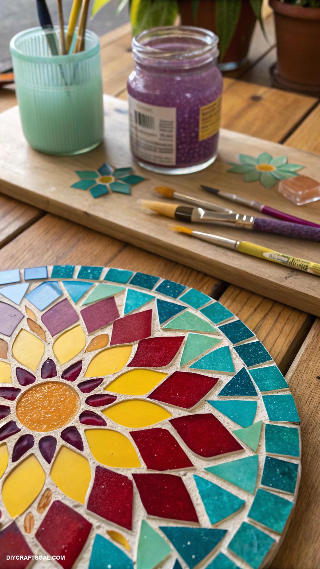 table top painting ideas Mosaic tile design with glass pieces