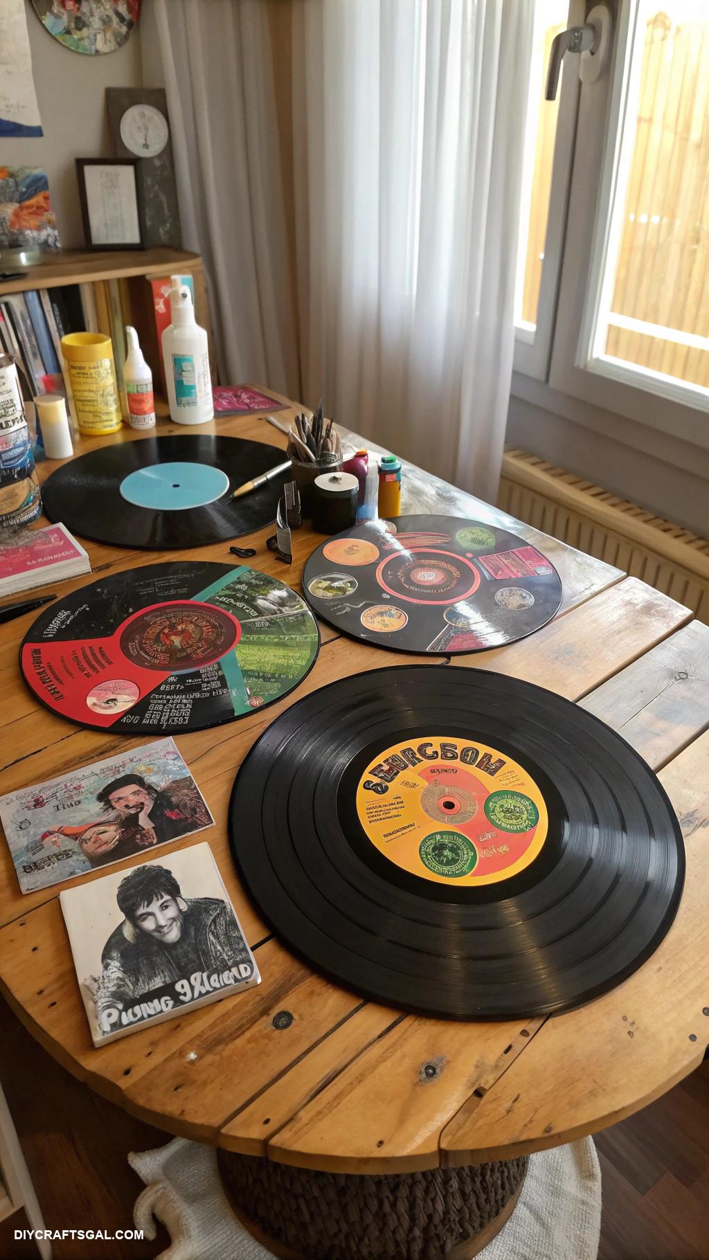 table top painting ideas Repurposed vinyl records as tabletops