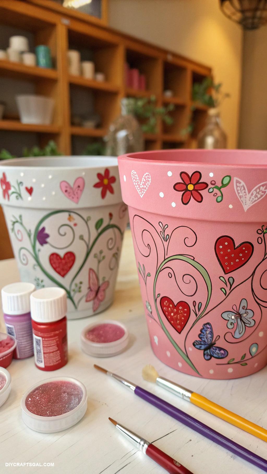 valentines day crafts Hand painted flower pots