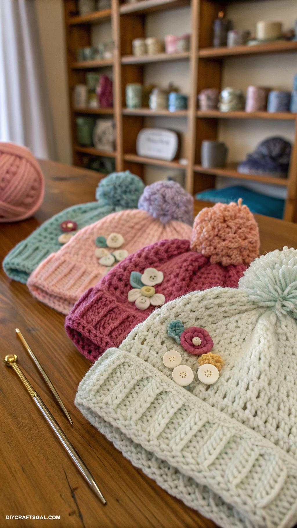 winter crochet projects Warm beanies with personalized embellishments