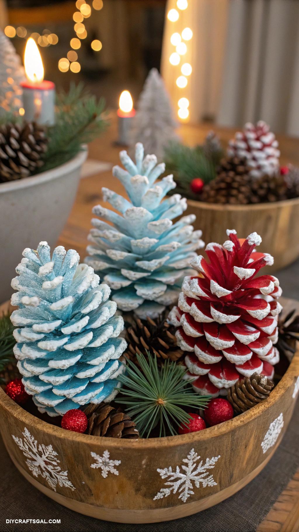 winter pinecone crafts Painted pinecone centerpieces for tables